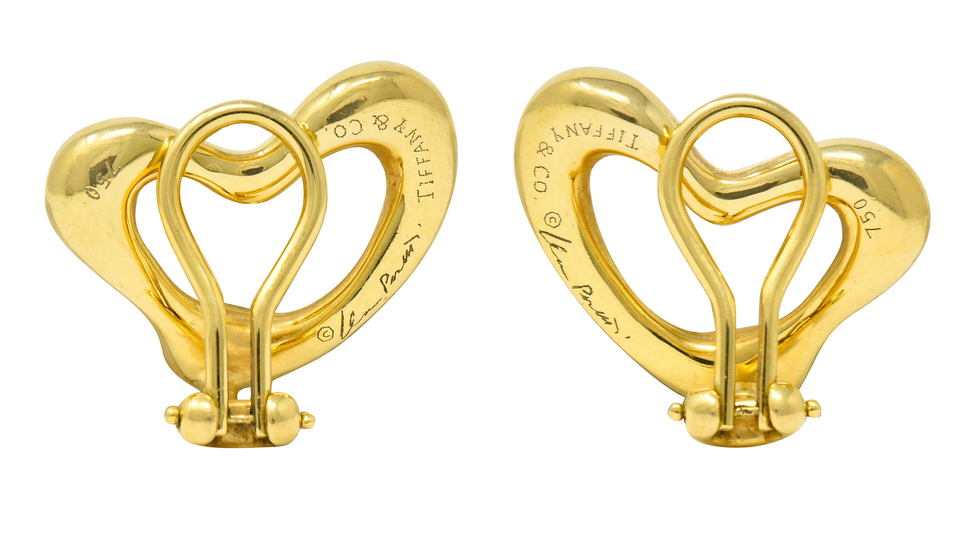 Elsa Peretti Tiffany & Co. 18 Karat Gold Open Heart Ear-Clip Earrings - Image 3