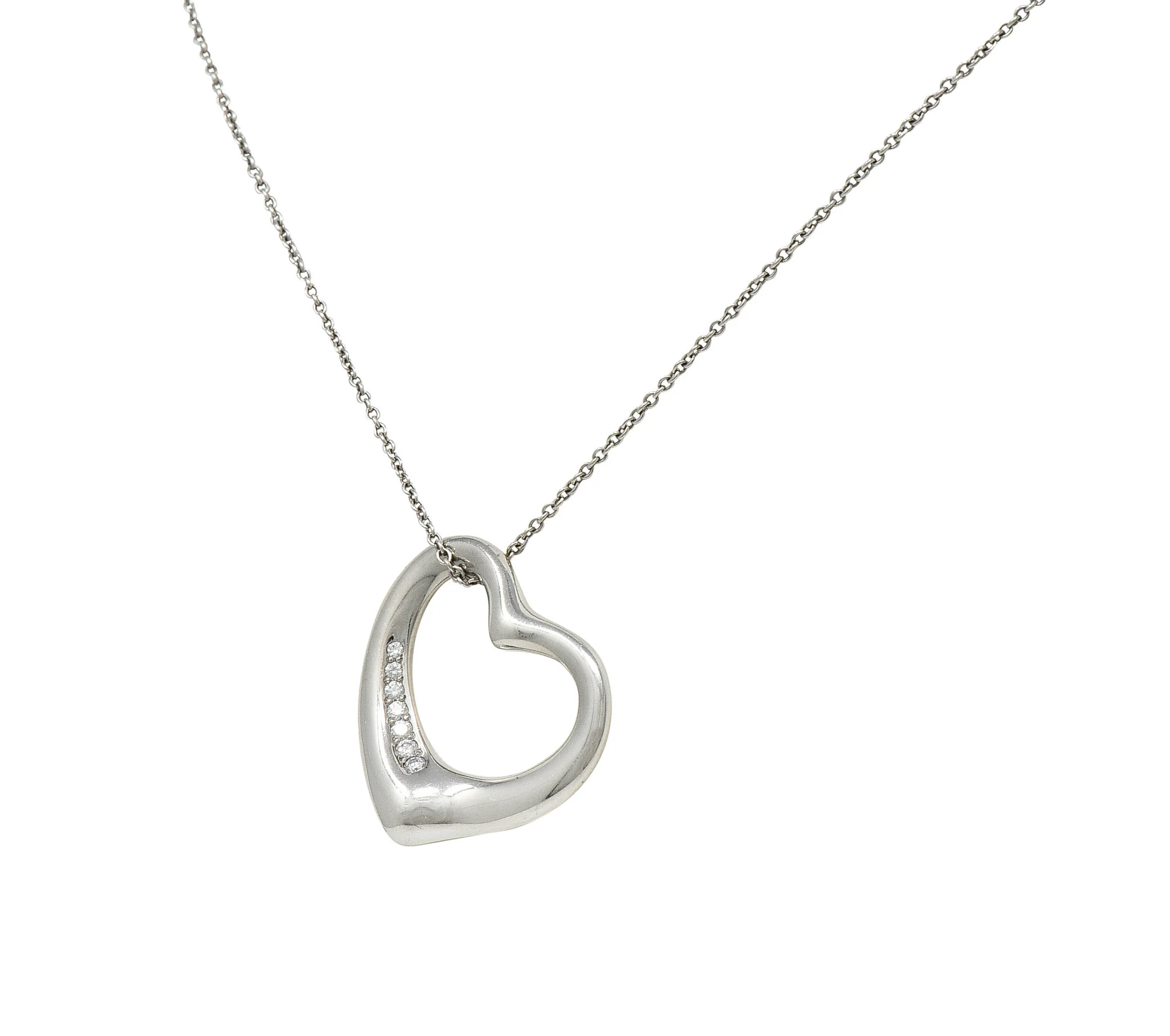 Elsa Peretti Tiffany & Co. Diamond Platinum 22 MM Open Heart Pendant Necklace - Image 6