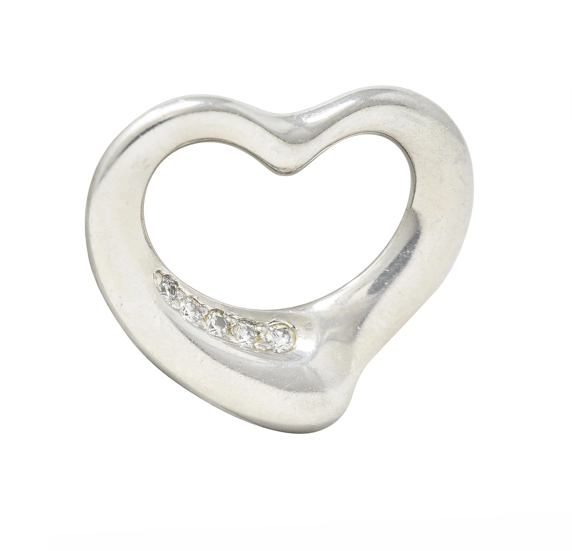 Elsa Peretti Tiffany & Co. Diamond Platinum Open Heart Pendant Necklace - Image 10