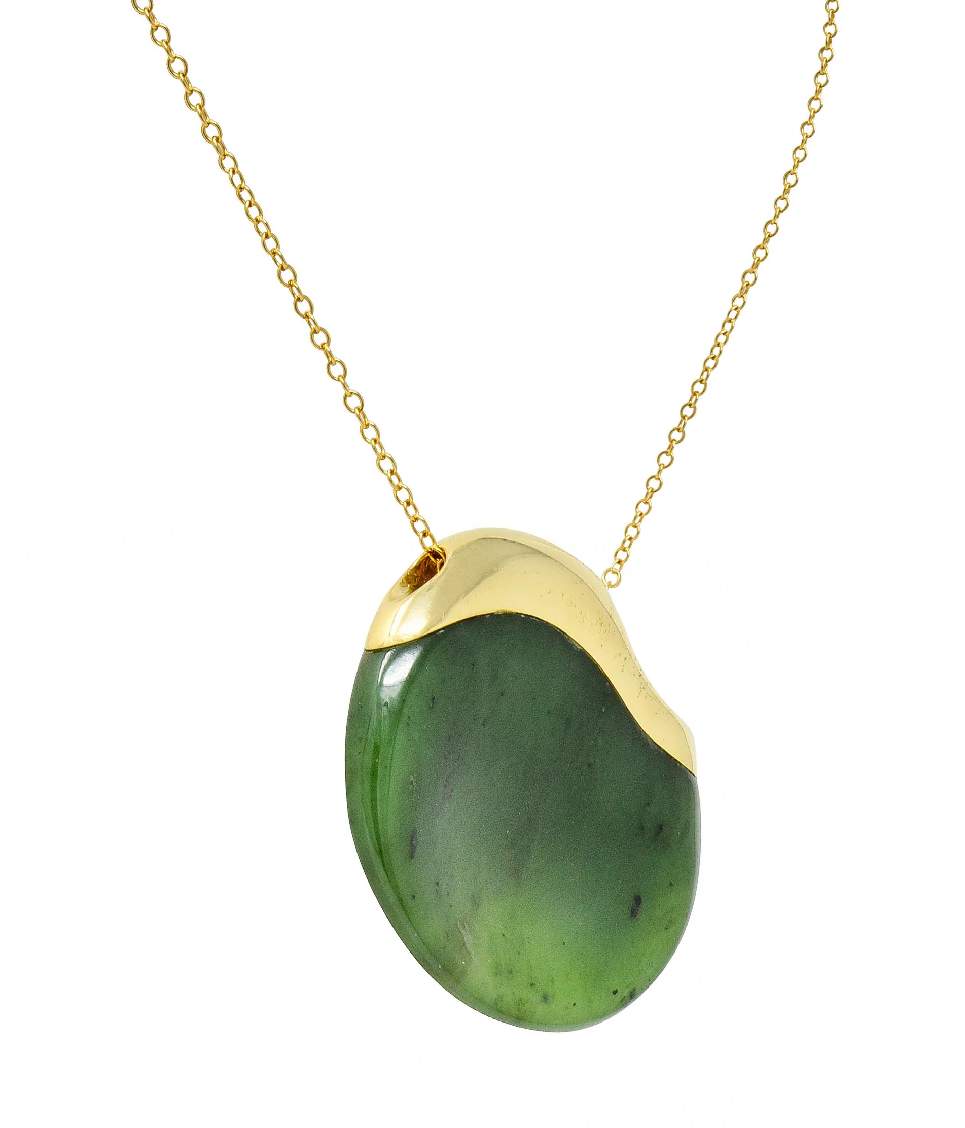 Elsa Peretti Tiffany & Co. Jade 18 Karat Gold Touchstone Pendant Necklace - Image 4