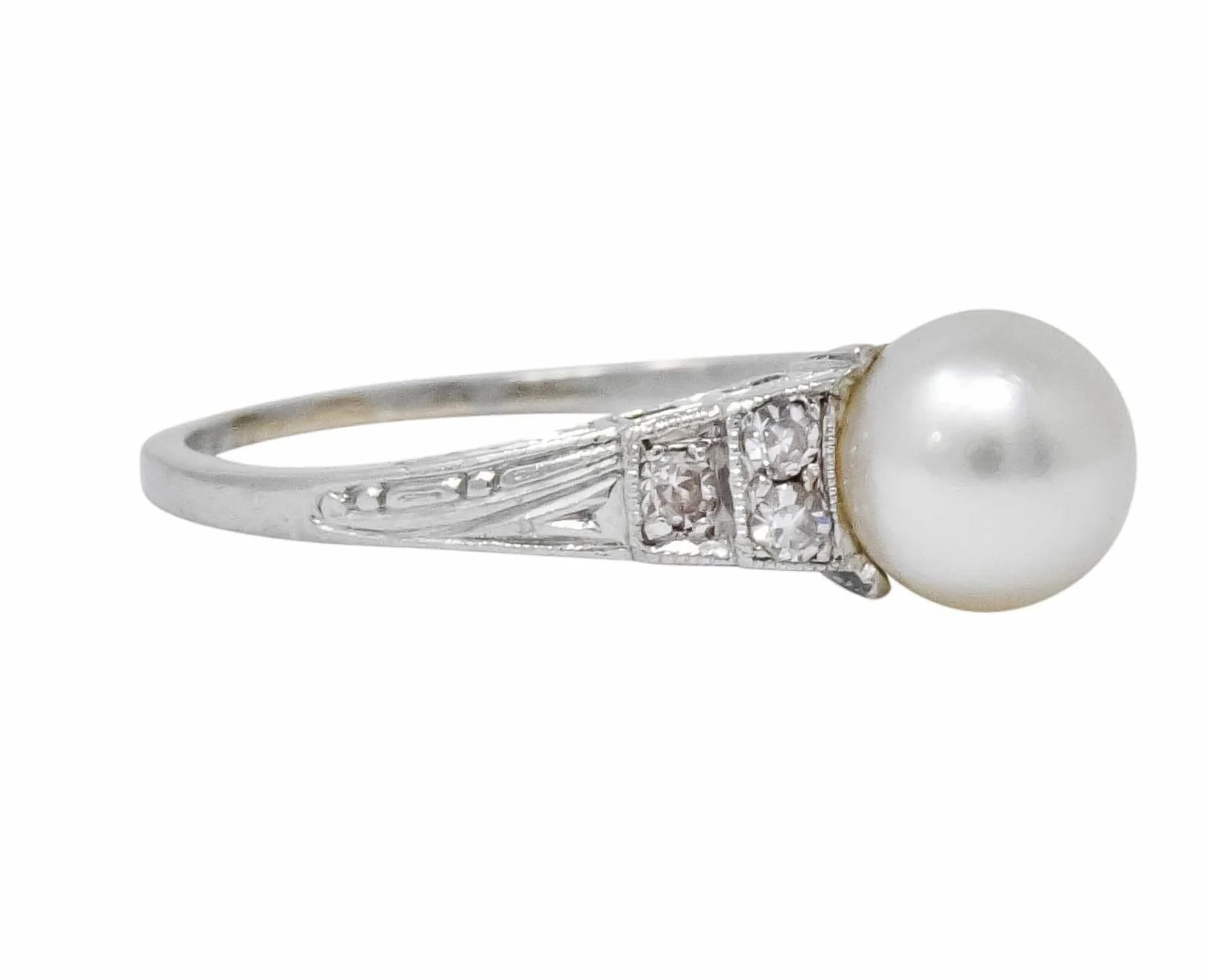 Exquisite Art Deco Natural Pearl Diamond Platinum Fashion Ring - Image 2