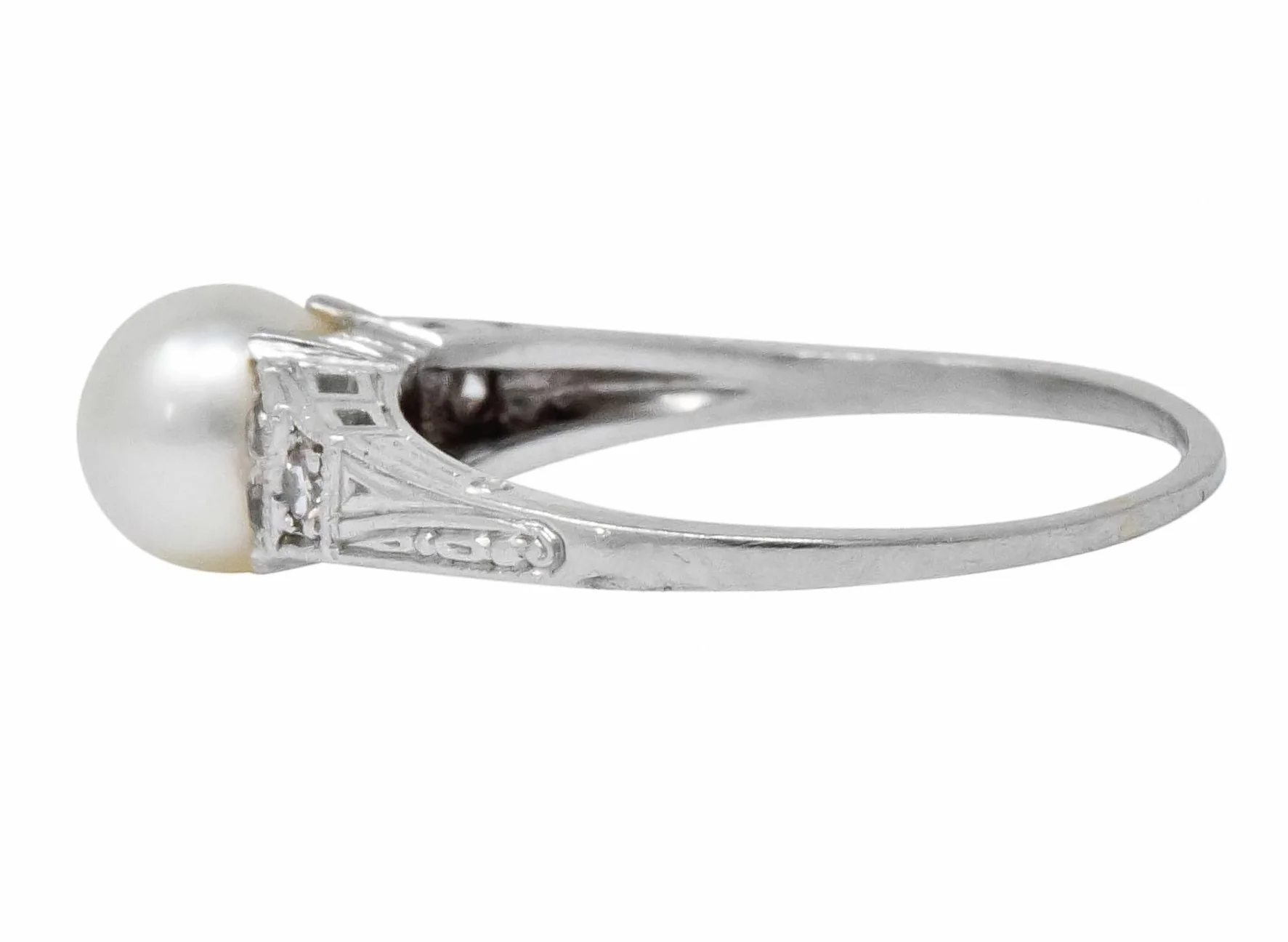 Exquisite Art Deco Natural Pearl Diamond Platinum Fashion Ring - Image 5
