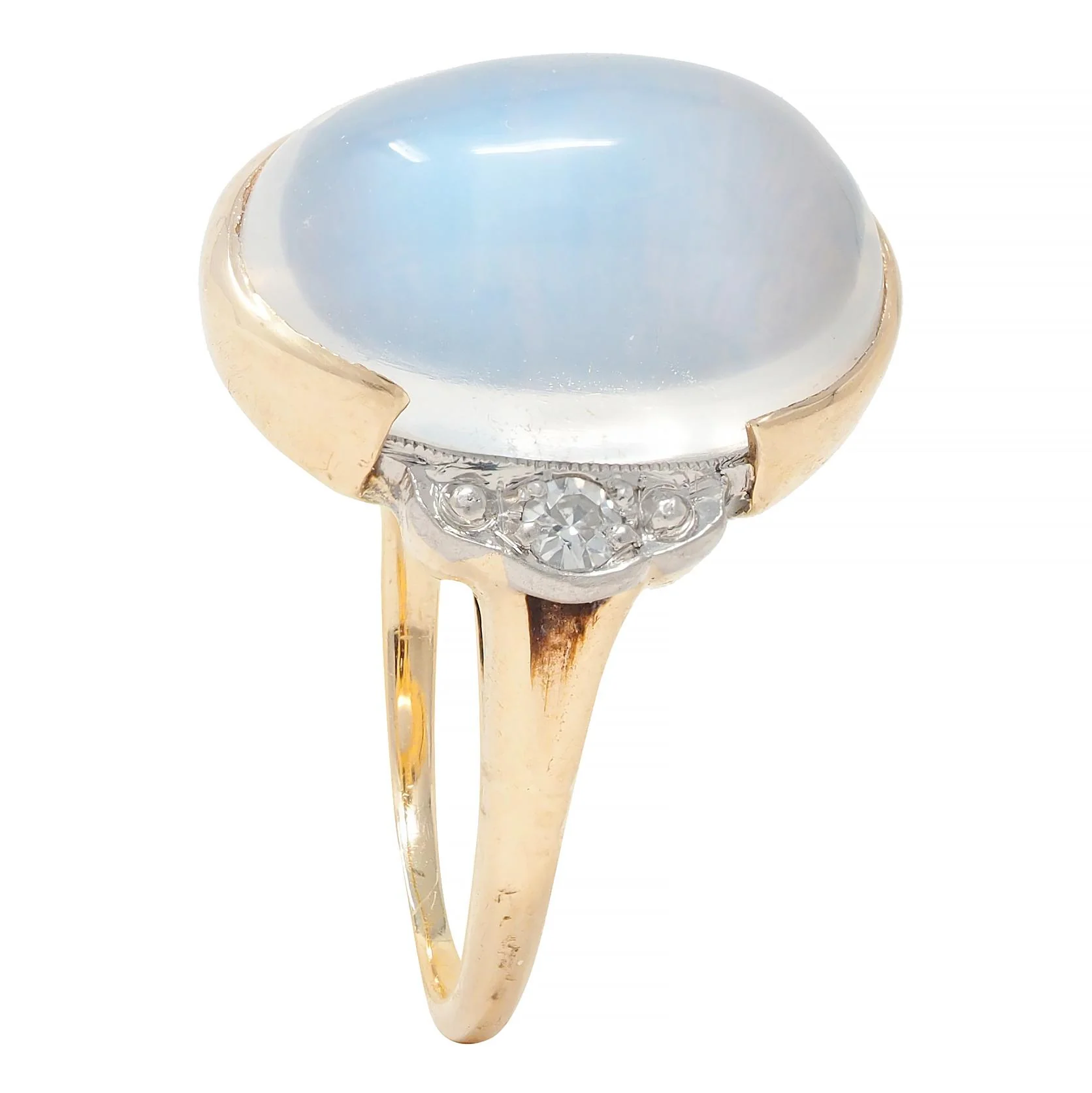 Felger Inc. Retro Moonstone Diamond 14 Karat Two-Tone Gold Vintage Ring - Image 9