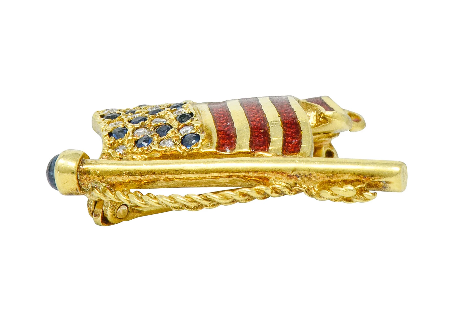 Franklin Mint Sapphire Diamond Enamel 18 Karat Gold American Unisex Flag Brooch - Image 6