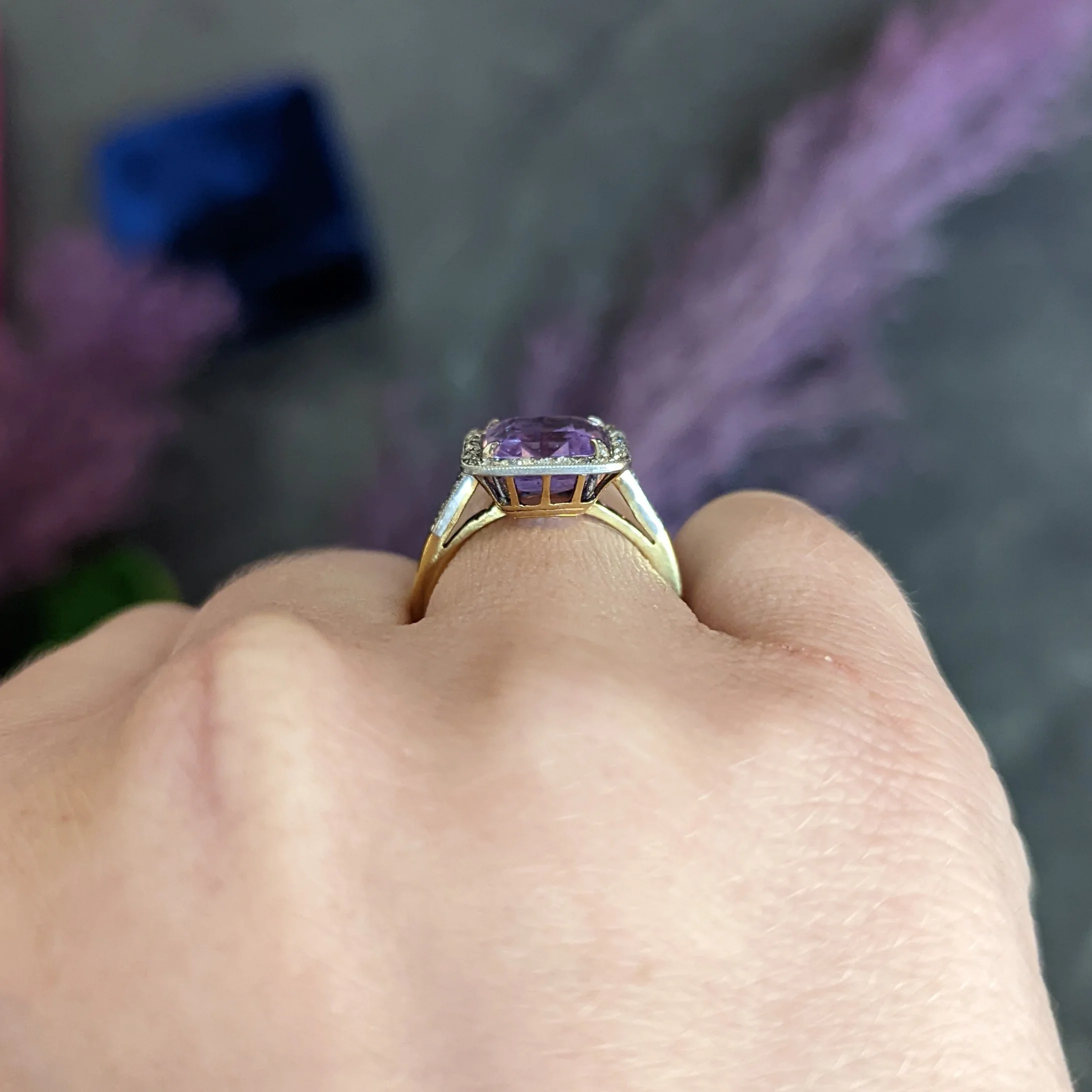French Edwardian 5.24 CTW No Heat Lavender Sapphire Diamond Platinum 18 Karat Gold Antique Ring - Image 15