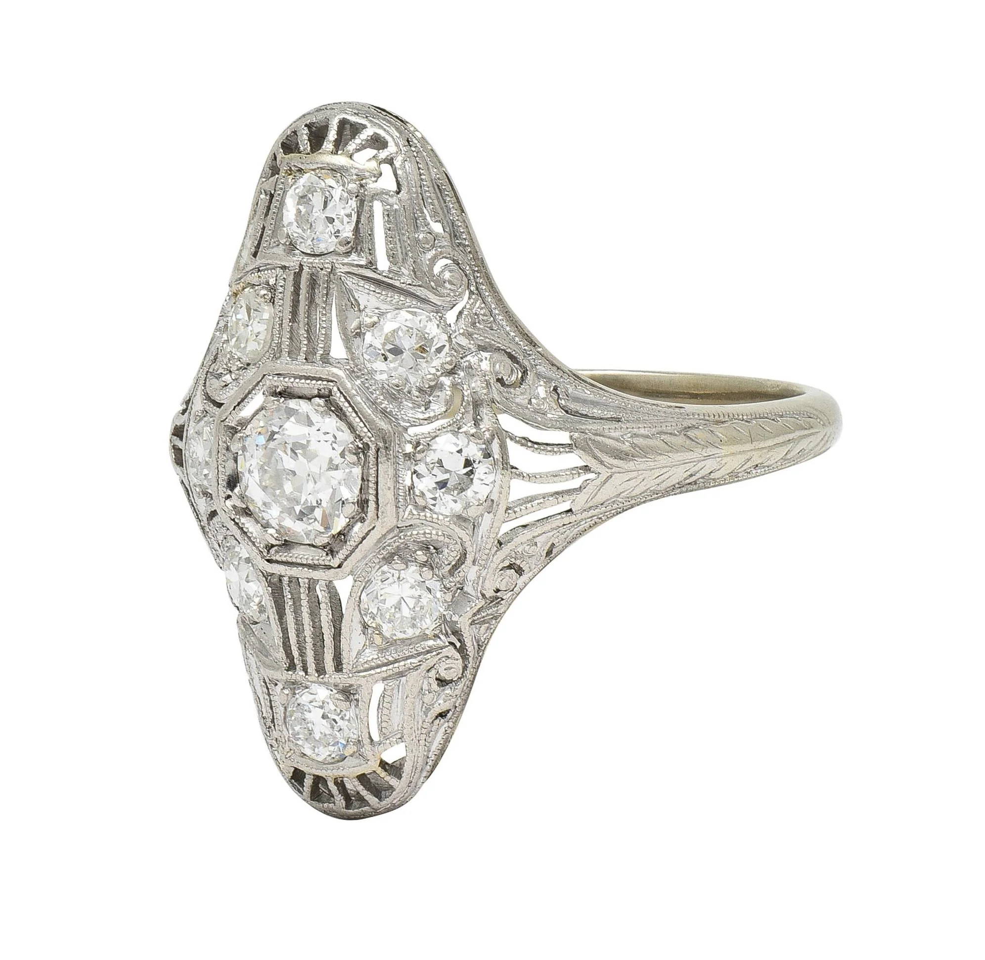 Fulmer & Co. Art Deco 1.08 CTW Diamond 18 Karat White Gold Vintage Dinner Ring - Image 6