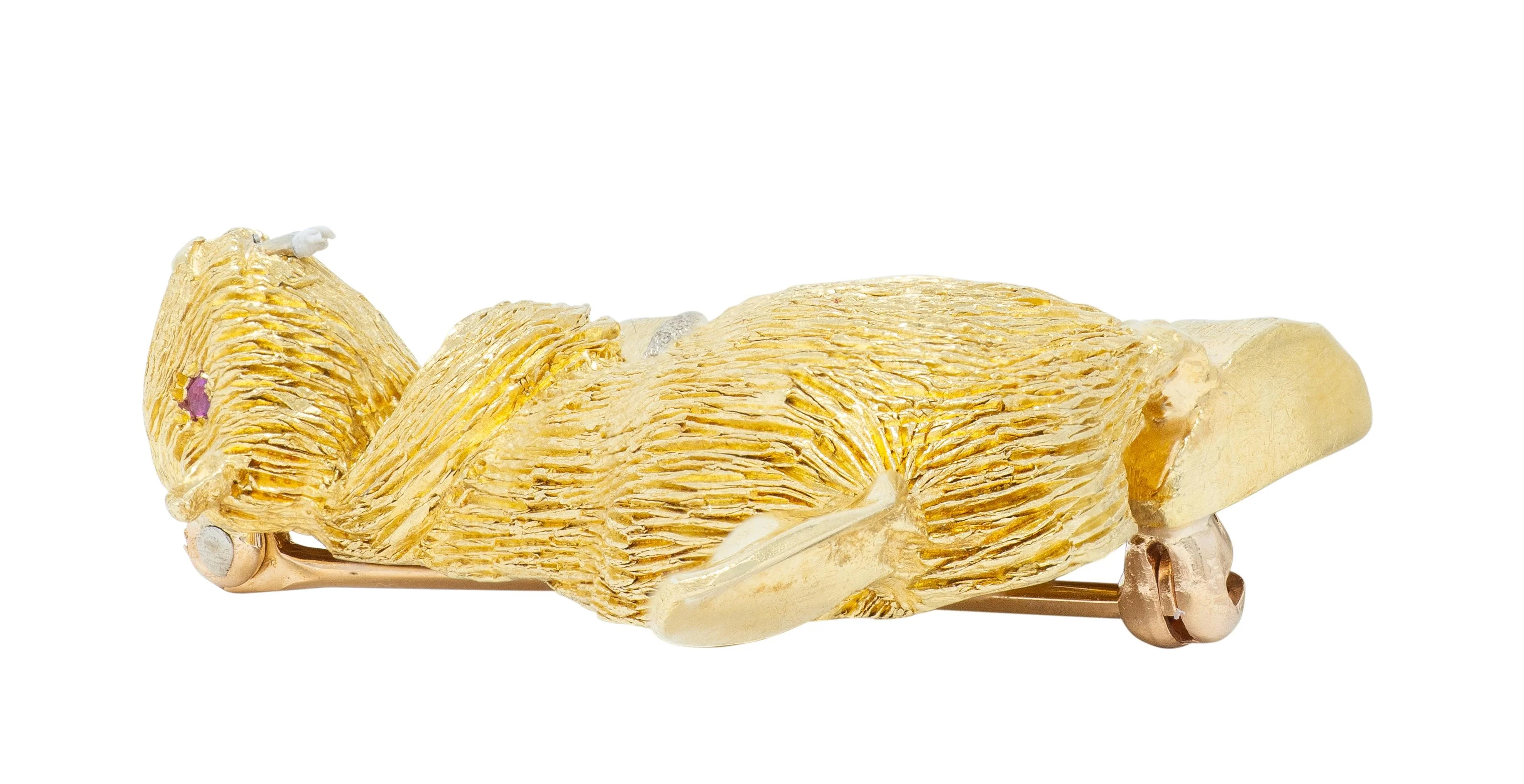 George Lederman 1960's Ruby Diamond 18 Karat Two-Tone Gold Vintage Beaver Animal Brooch - Image 8