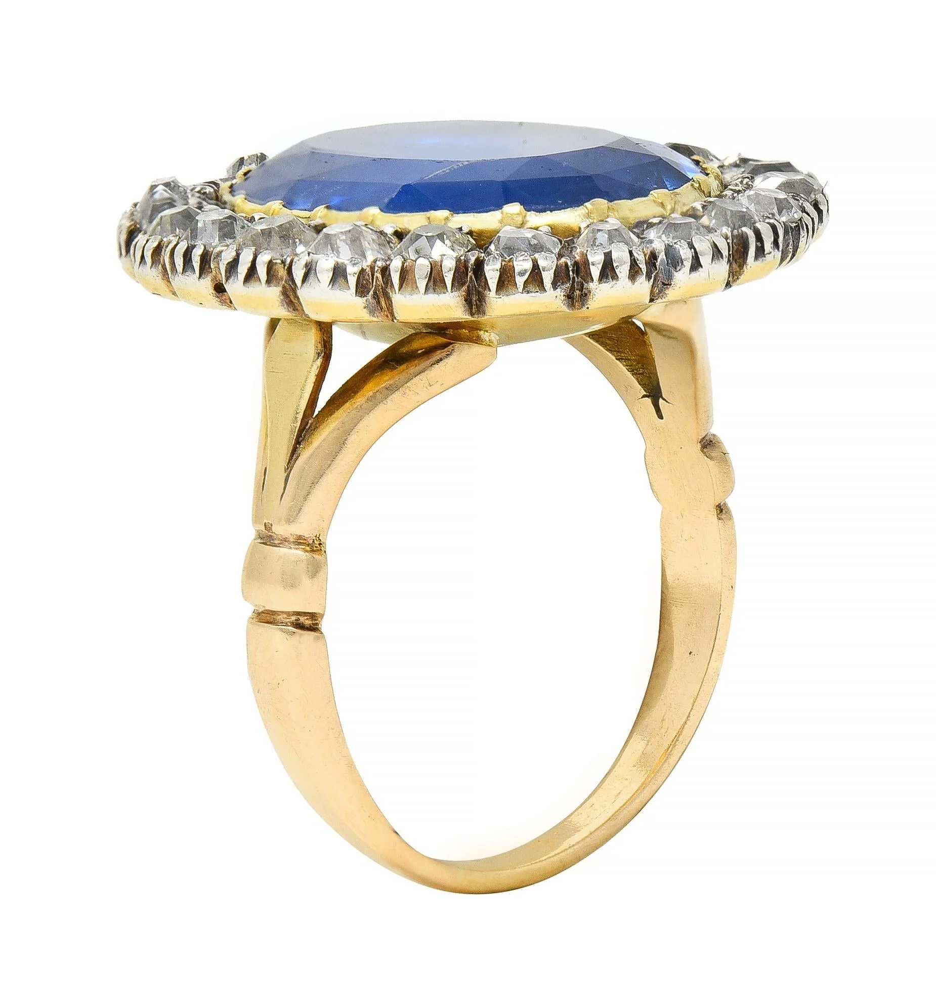Georgian 13.01 CTW No Heat Burma Sapphire Diamond Silver 14 Karat Antique Gold Halo Ring GIA - Image 11