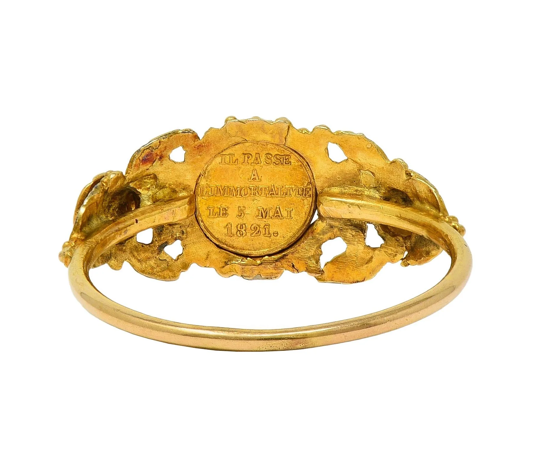 Georgian Emerald 22 Karat Two-Tone Gold Antique Napoleon Bonaparte Death Token Loyalty Swivel Ring - Image 10