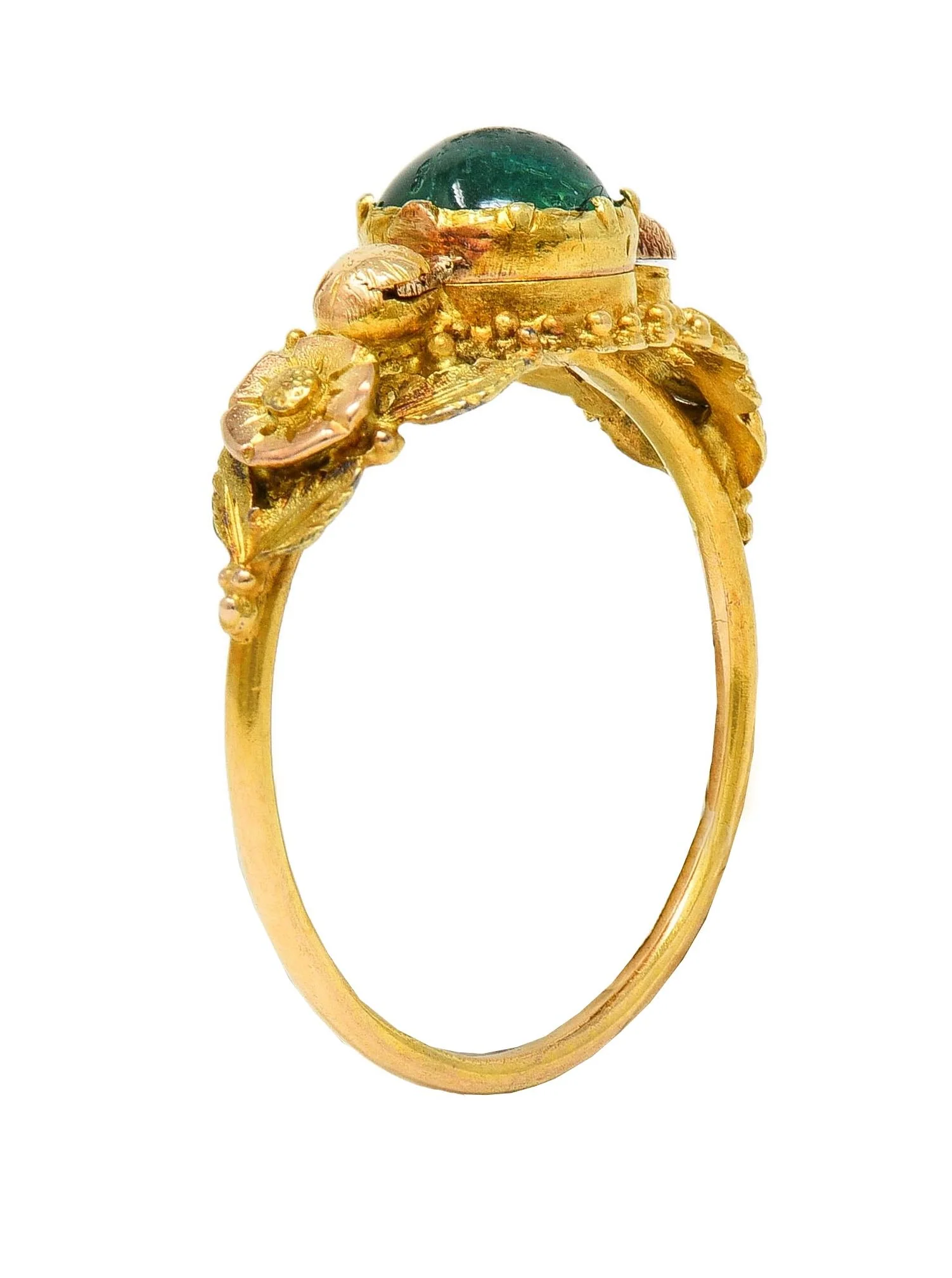 Georgian Emerald 22 Karat Two-Tone Gold Antique Napoleon Bonaparte Death Token Loyalty Swivel Ring - Image 13