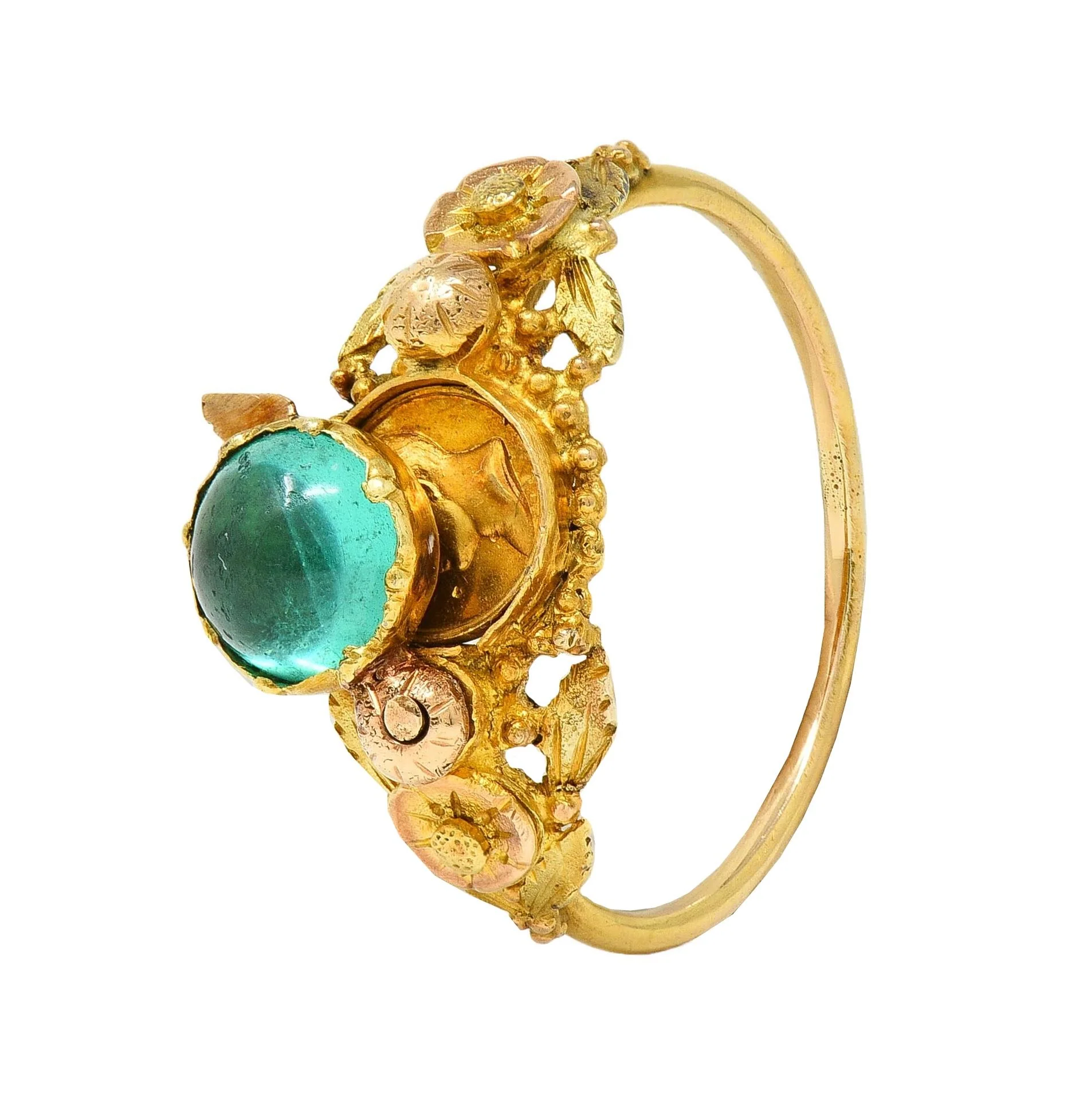 Georgian Emerald 22 Karat Two-Tone Gold Antique Napoleon Bonaparte Death Token Loyalty Swivel Ring - Image 6
