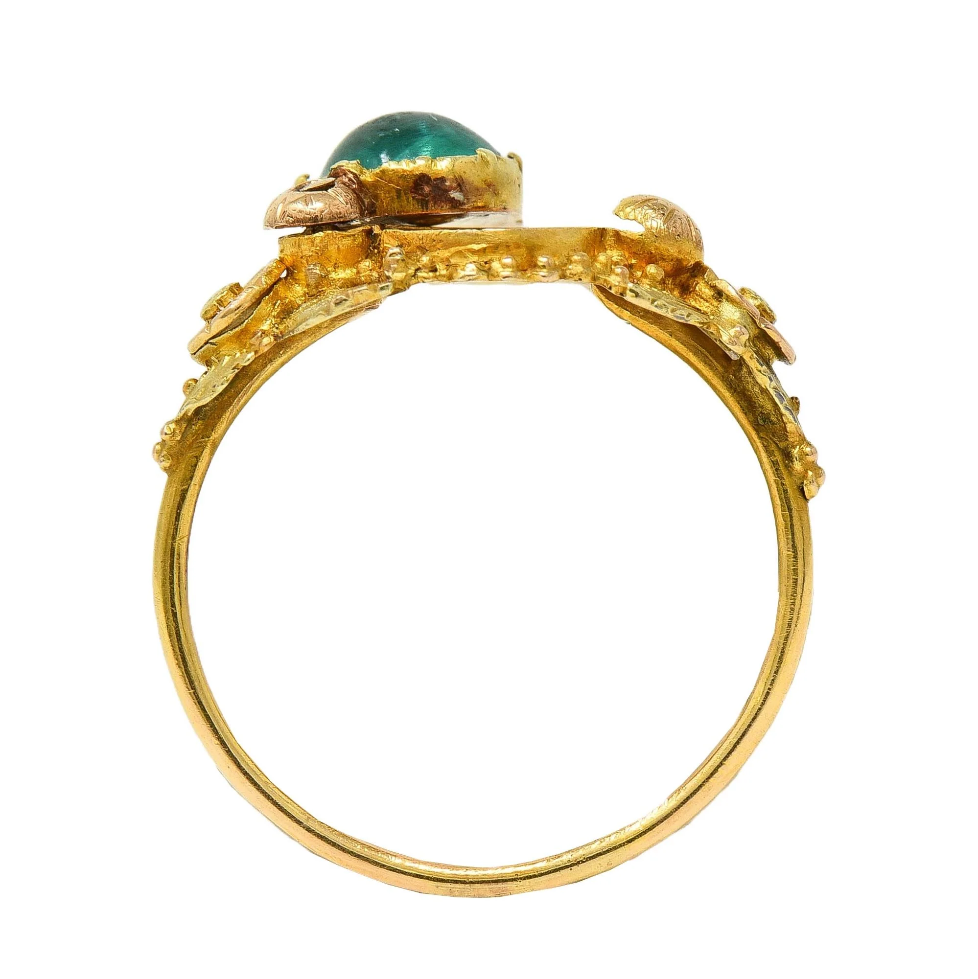 Georgian Emerald 22 Karat Two-Tone Gold Antique Napoleon Bonaparte Death Token Loyalty Swivel Ring - Image 7