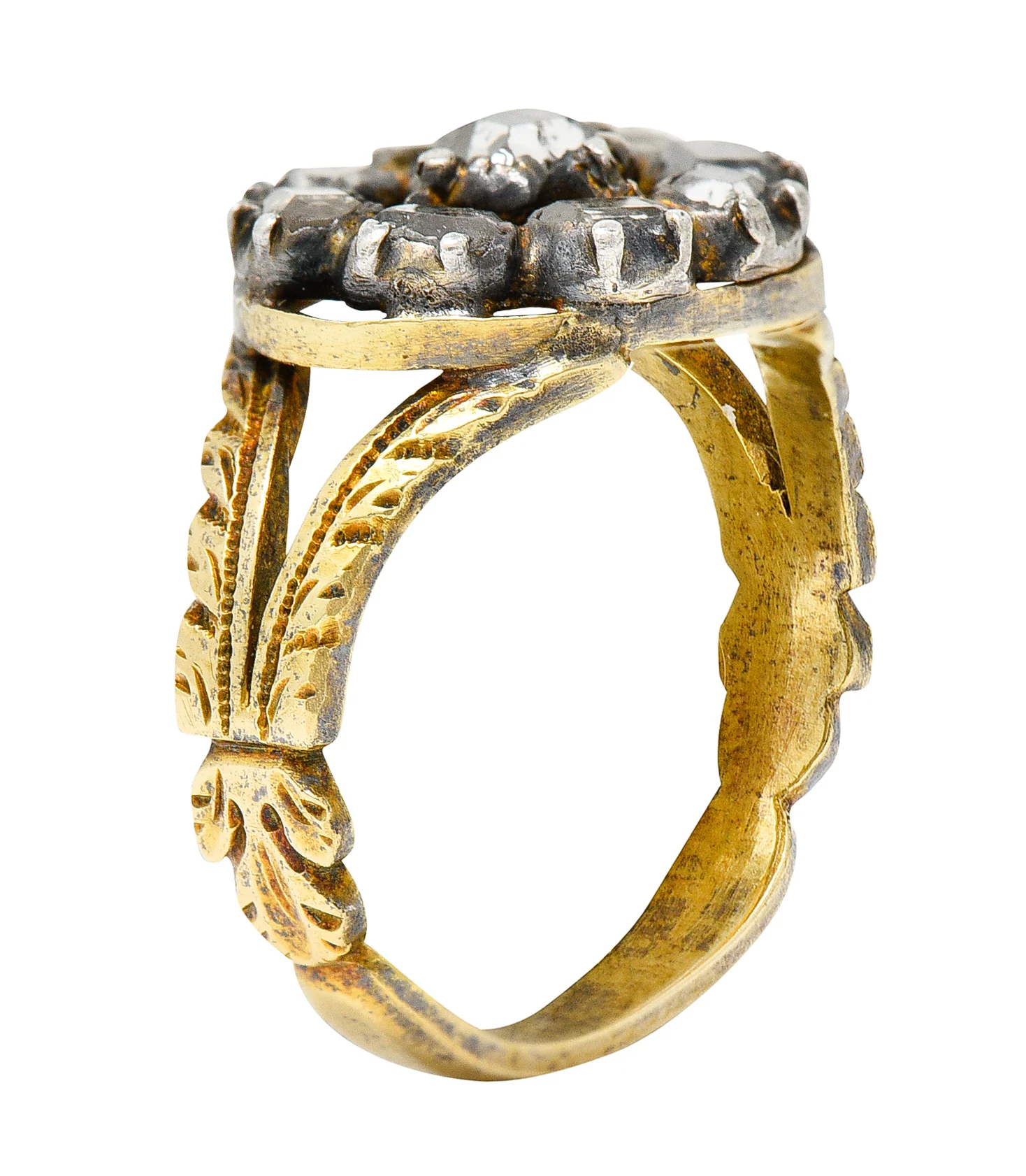 Georgian Table Cut Diamond Silver-Topped 14 Karat Gold Cluster Ring - Image 2