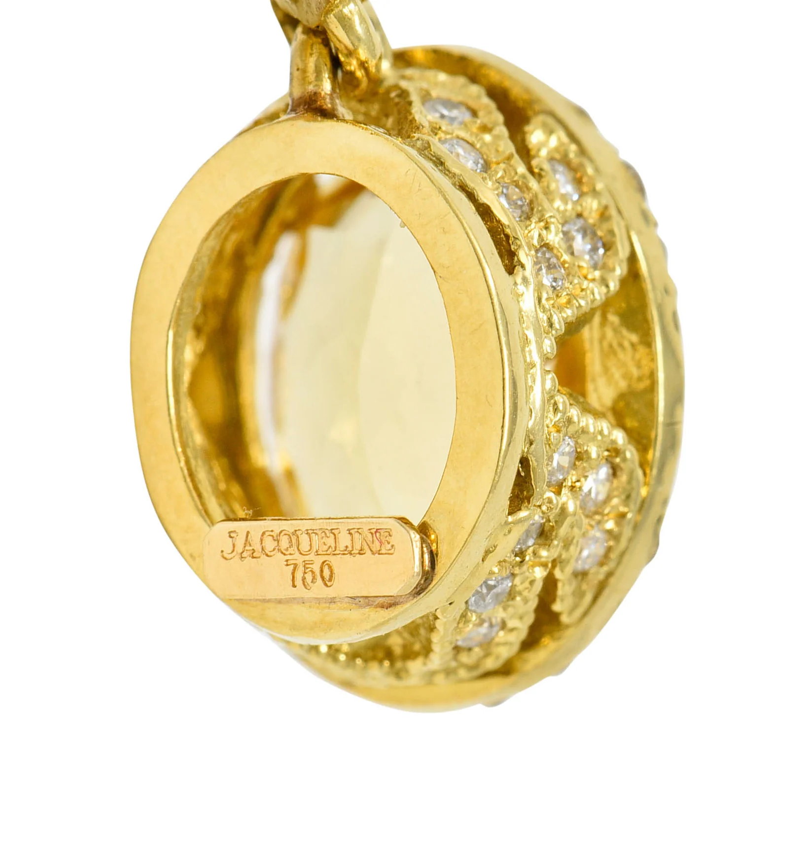 Golden Heliodor Diamond 18 Karat Yellow Gold Foliate Pendant Necklace - Image 6