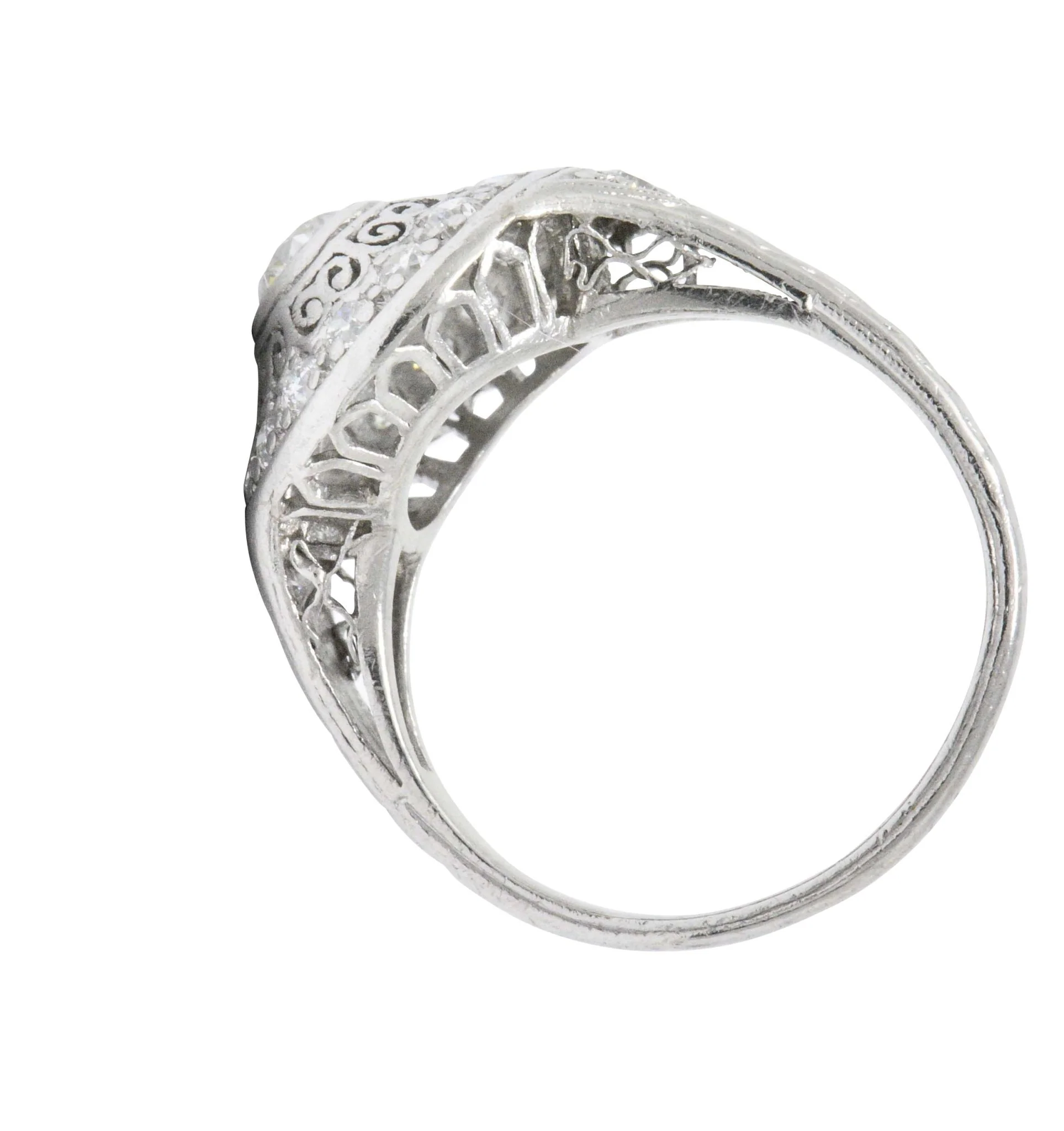 Graceful Art Deco 0.90 CTW Diamond Platinum Filigree Halo Engagement Ring - Image 6