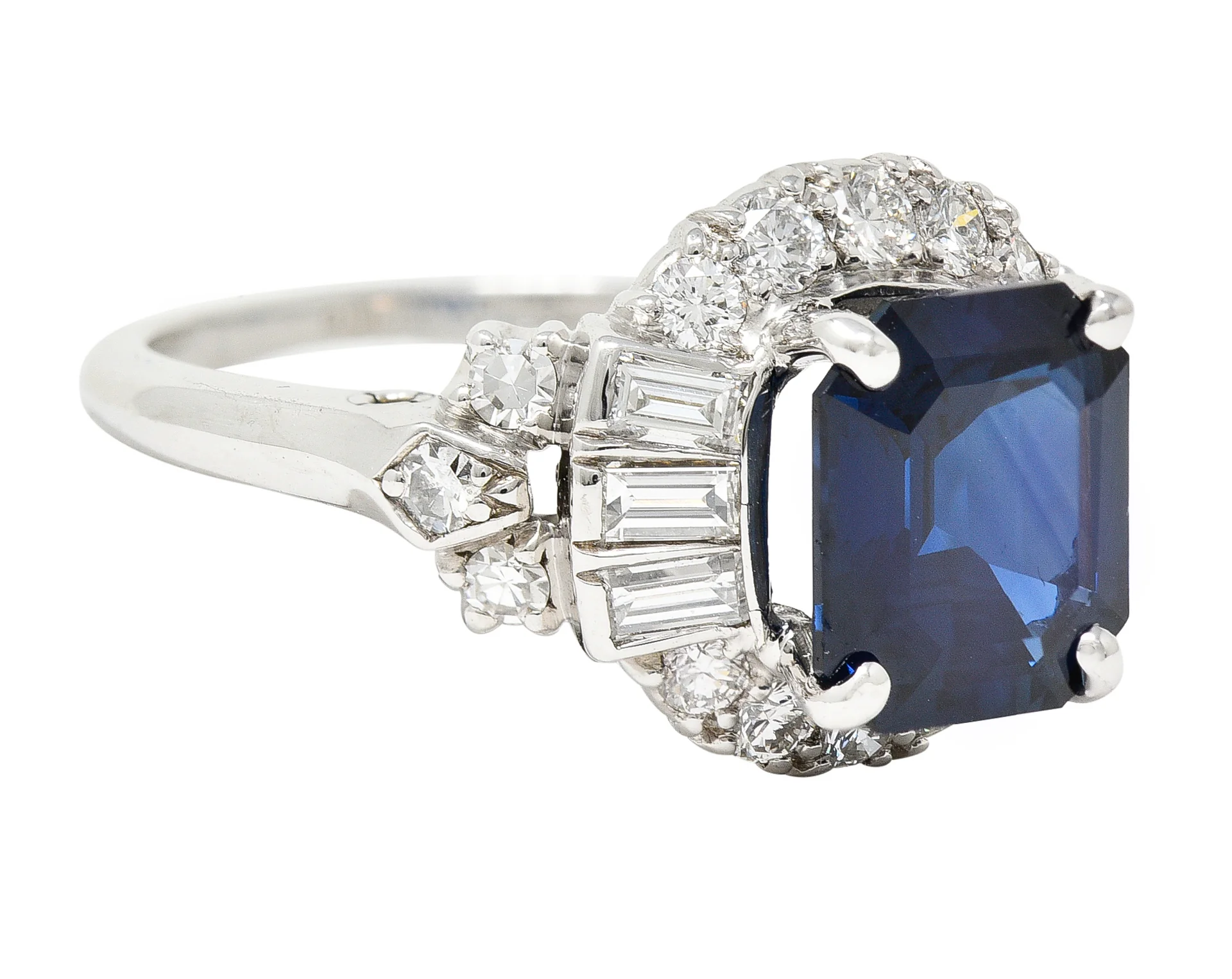 Granat Bros. Mid-Century 3.70 CTW No-Heat Sapphire Diamond Platinum Vintage Cluster Ring GIA - Image 2