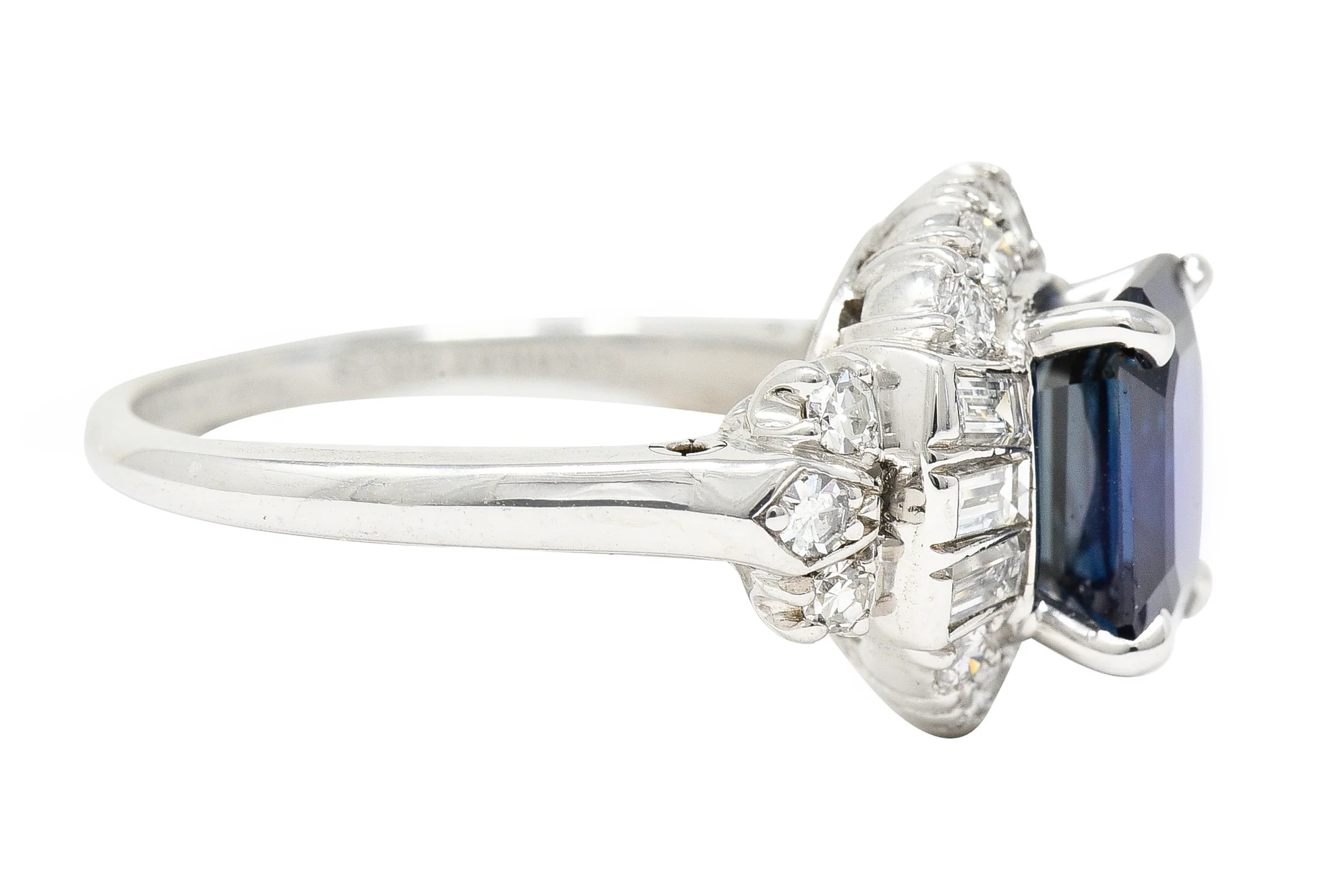 Granat Bros. Mid-Century 3.70 CTW No-Heat Sapphire Diamond Platinum Vintage Cluster Ring GIA - Image 3