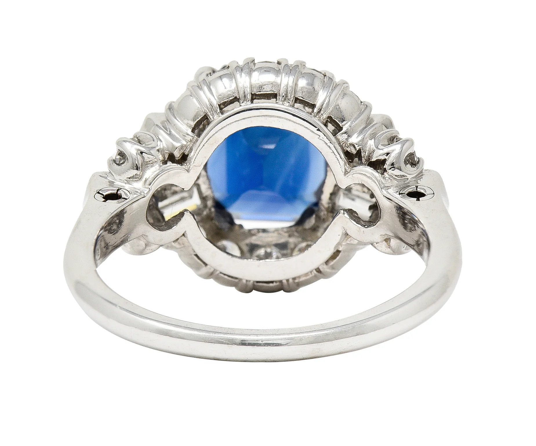 Granat Bros. Mid-Century 3.70 CTW No-Heat Sapphire Diamond Platinum Vintage Cluster Ring GIA - Image 4