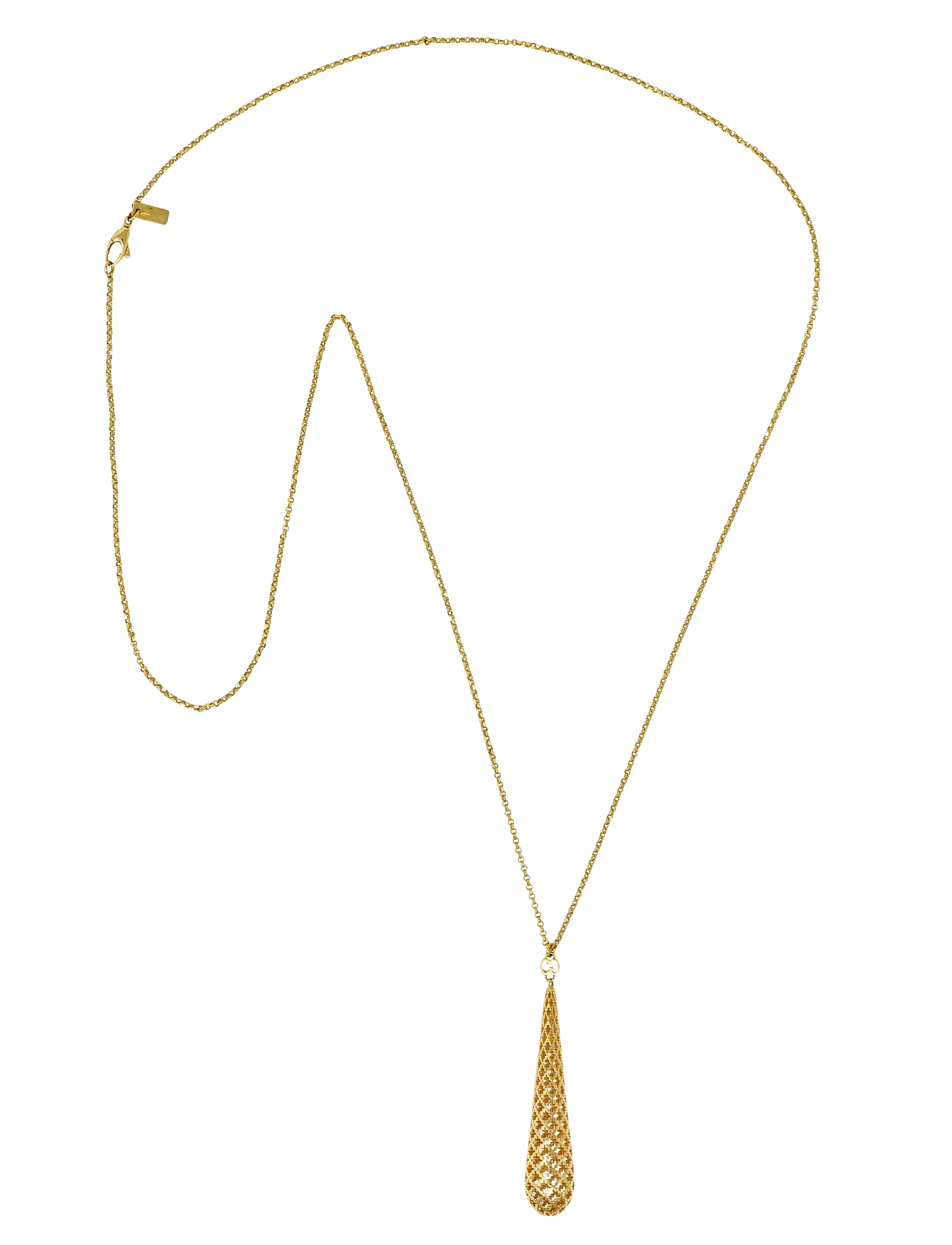 Gucci Italian 18 Karat Yellow Gold Vintage Diamantissima Pampel Drop Necklace - Image 2