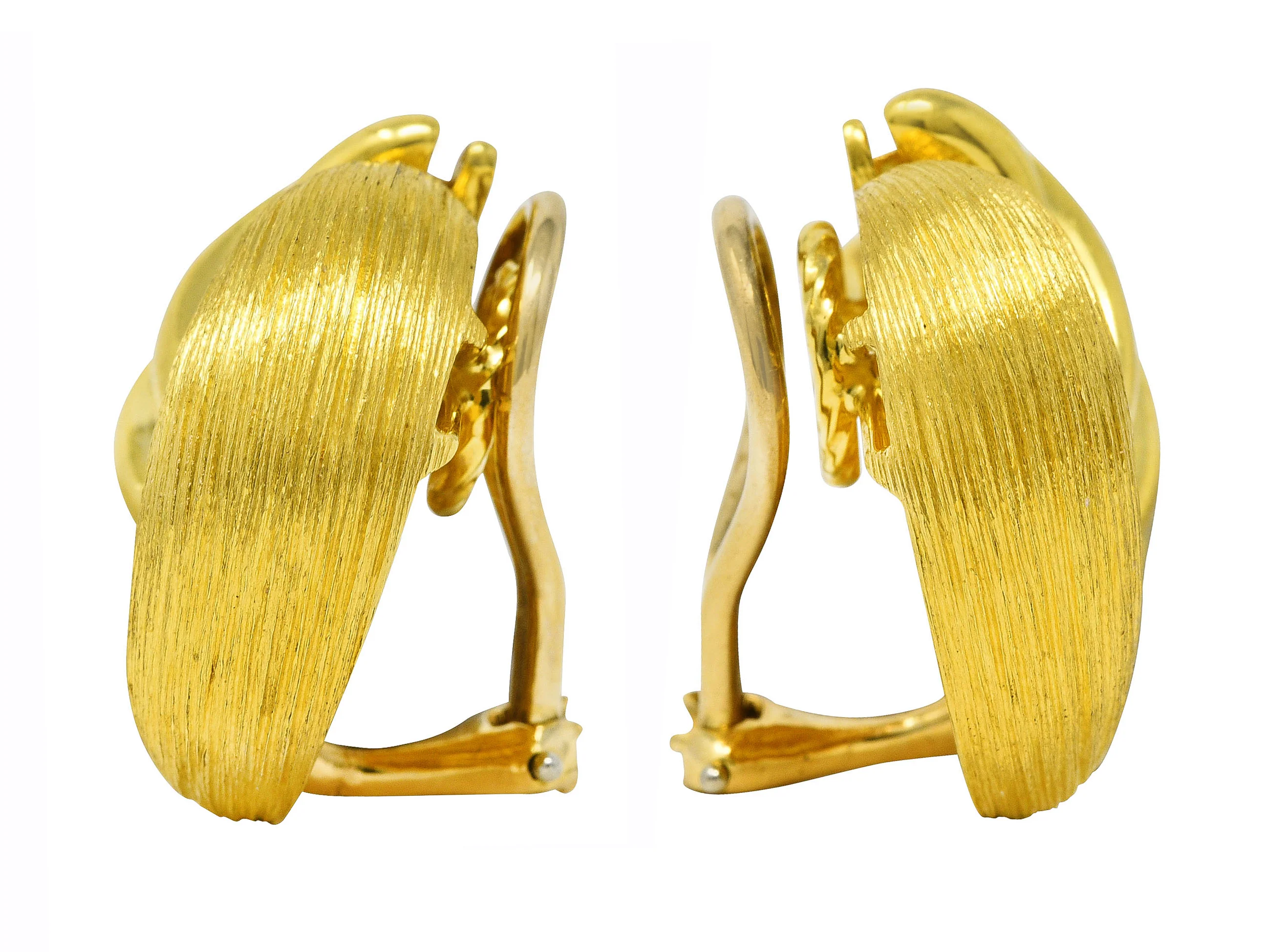 Henry Dunay Vintage 18 Karat Gold Brushed Sabi Contrast Ear-Clip Earrings - Image 2