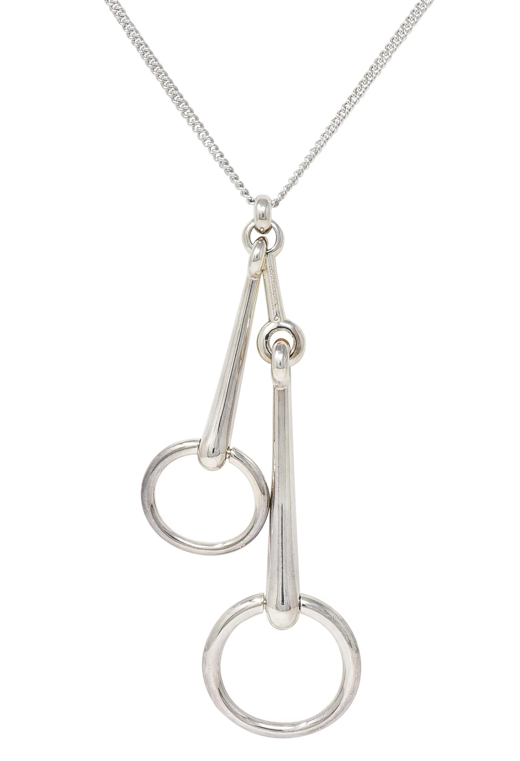Hermès French Large Sterling Silver Horsebit Vintage Pendant Necklace