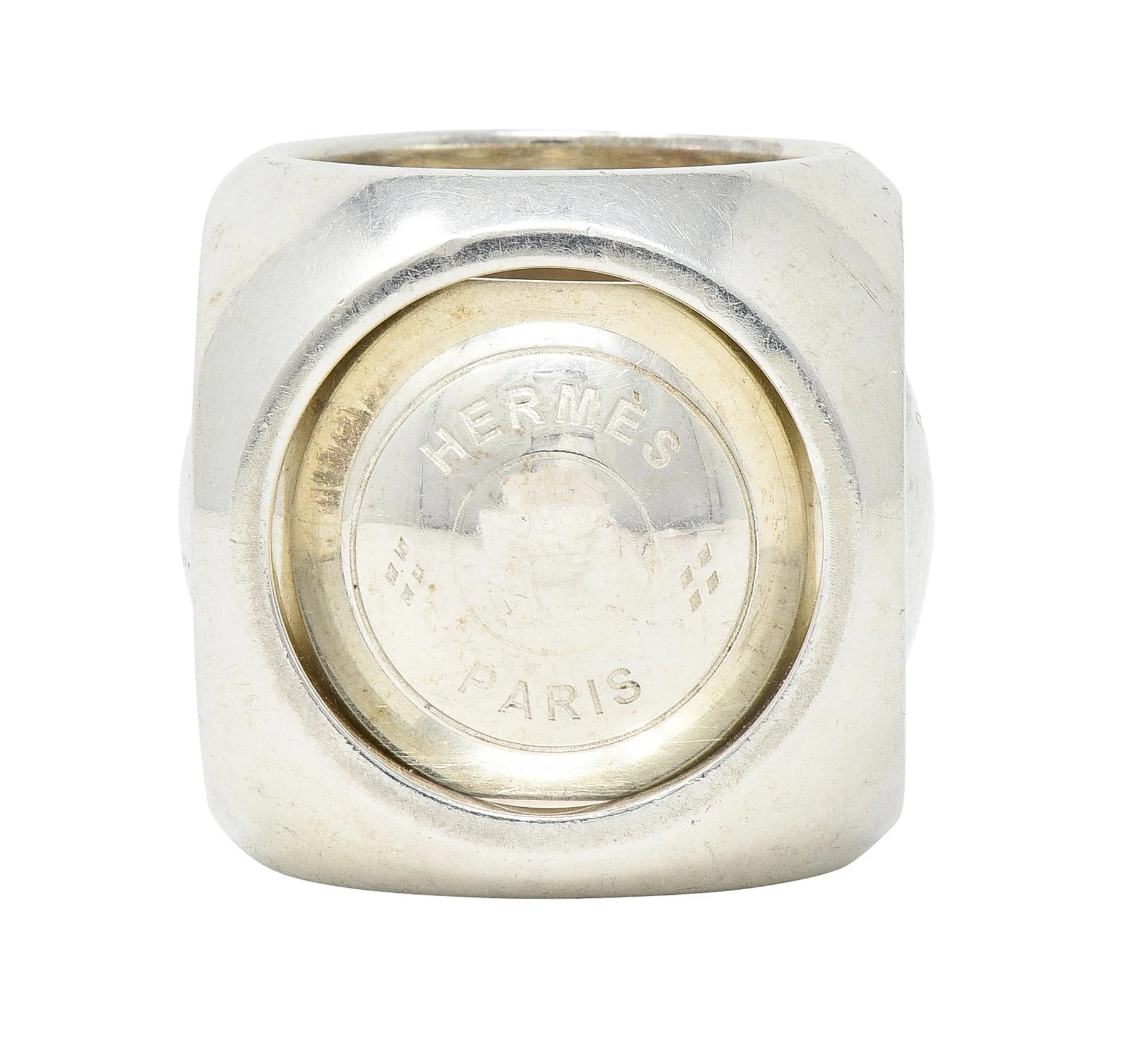 Hermès Paris Modernist Sterling Silver Spinning Cube Vintage Ring