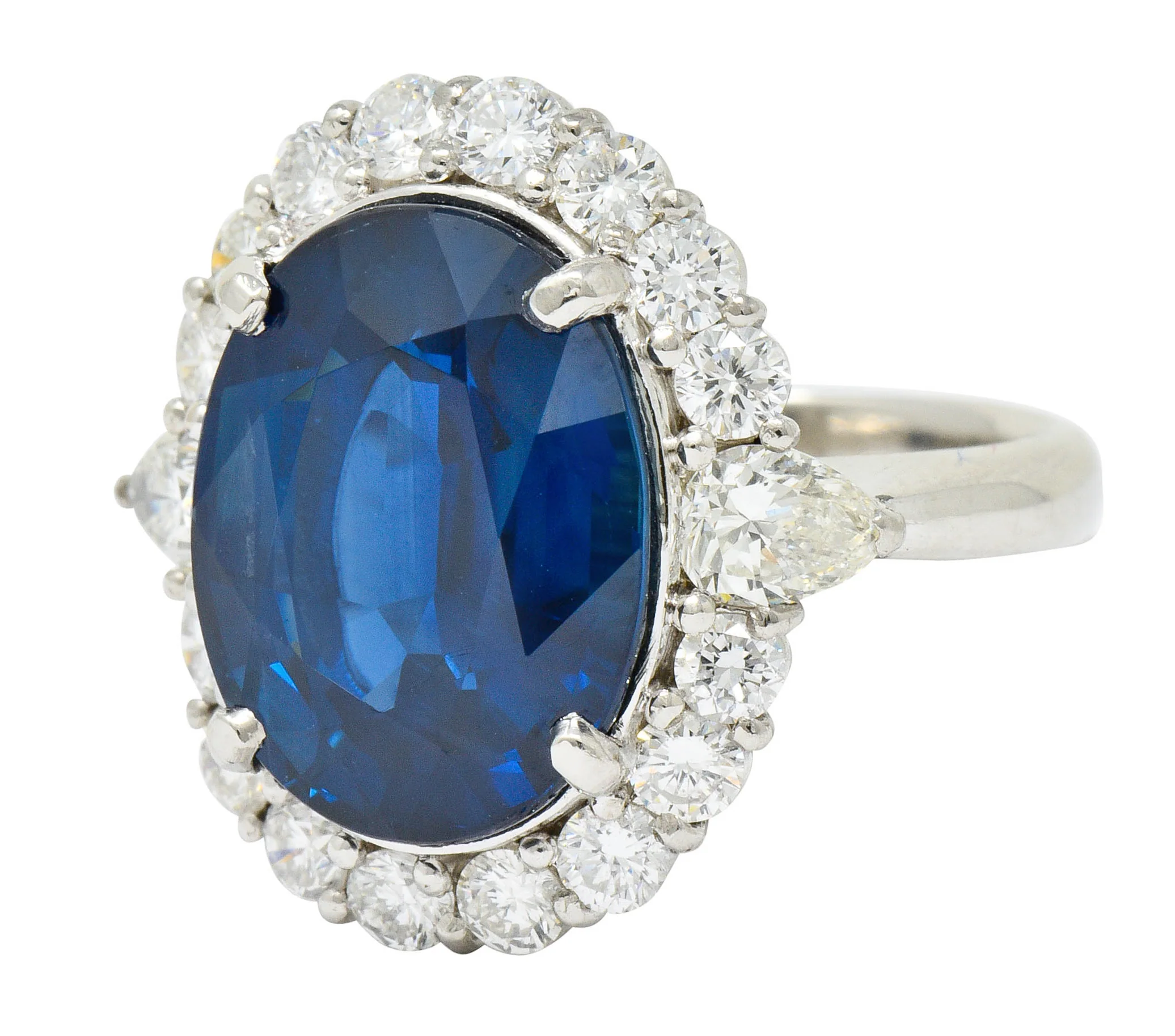 Impressive 14.16 CTW Sapphire Diamond Platinum Cluster Statement Ring GIA - Image 6