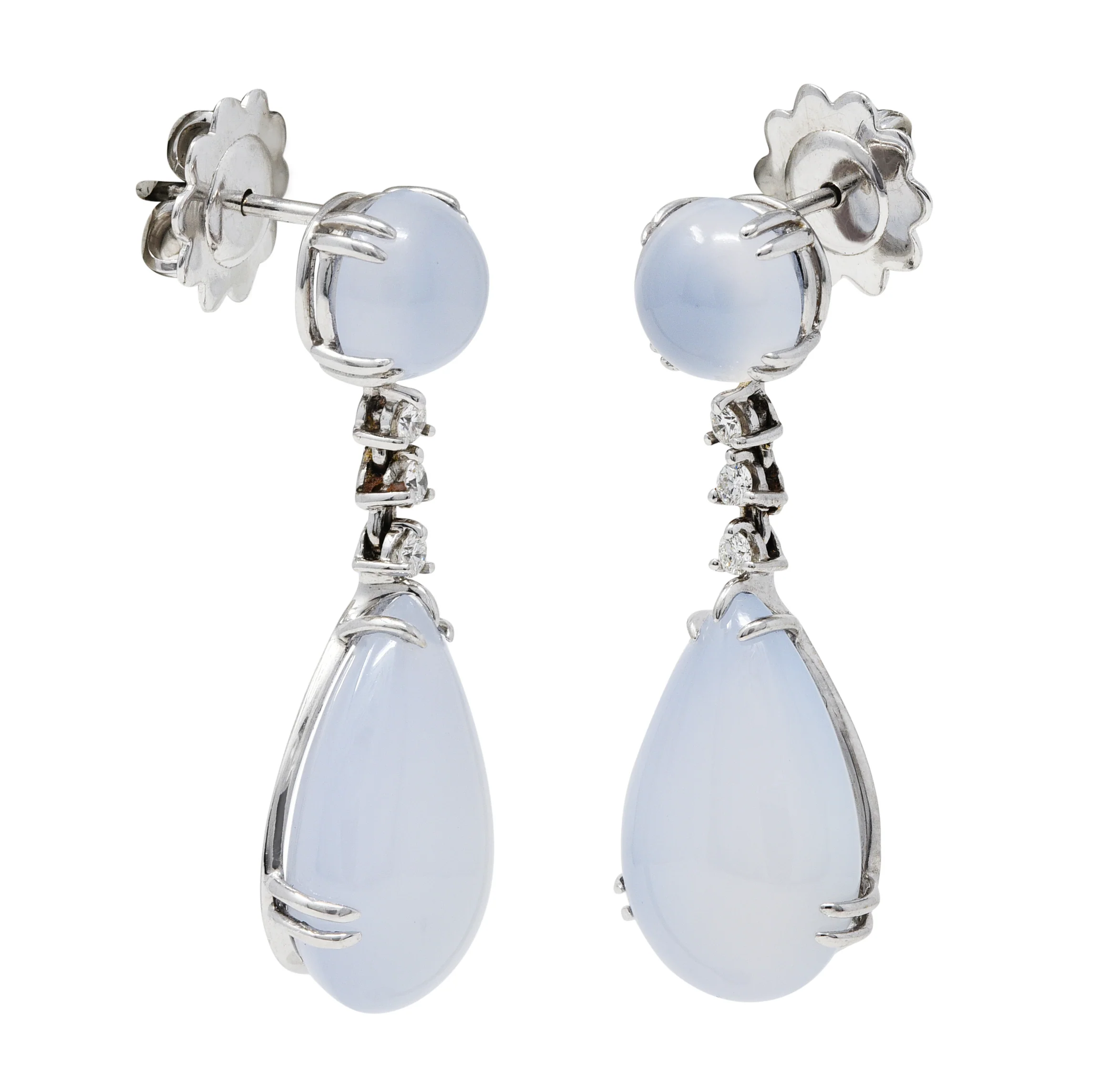Italian Chalcedony Diamond 18 Karat White Gold Drop Earrings - Image 6