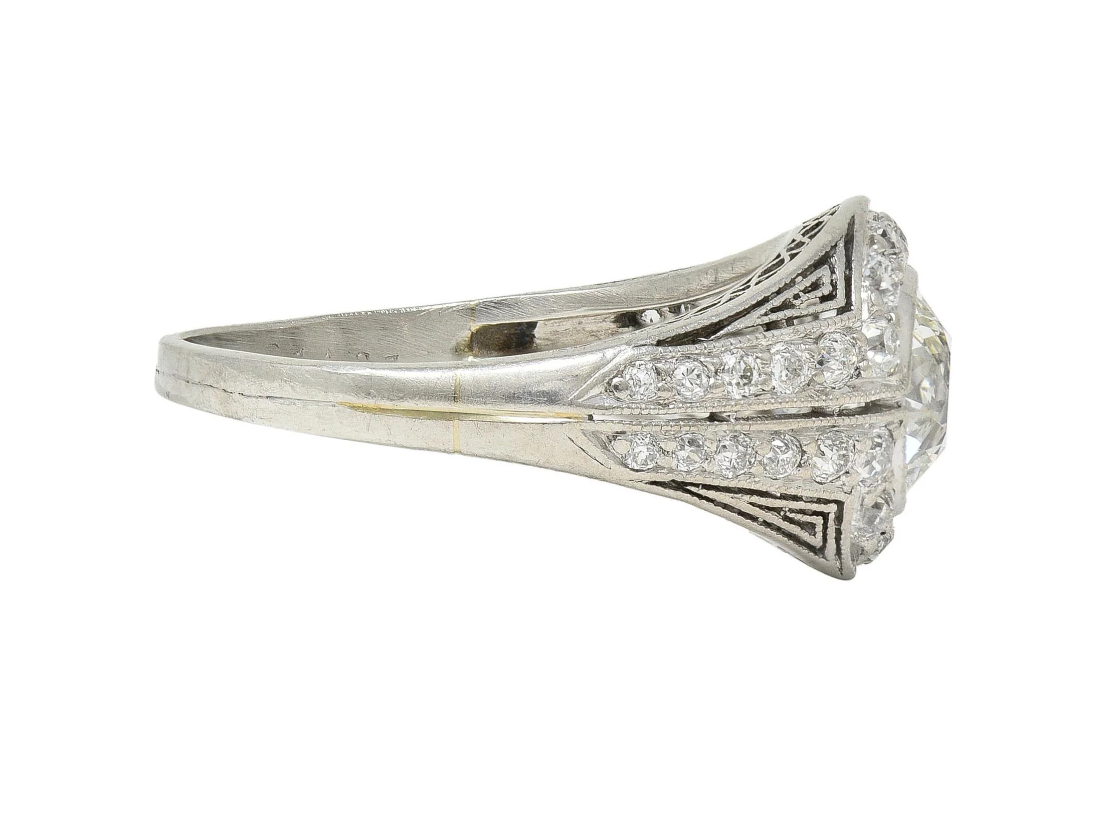 J.E. Caldwell Art Deco 1.35 CTW Diamond Platinum Greek Key Antique Bombé Engagement Ring - Image 4