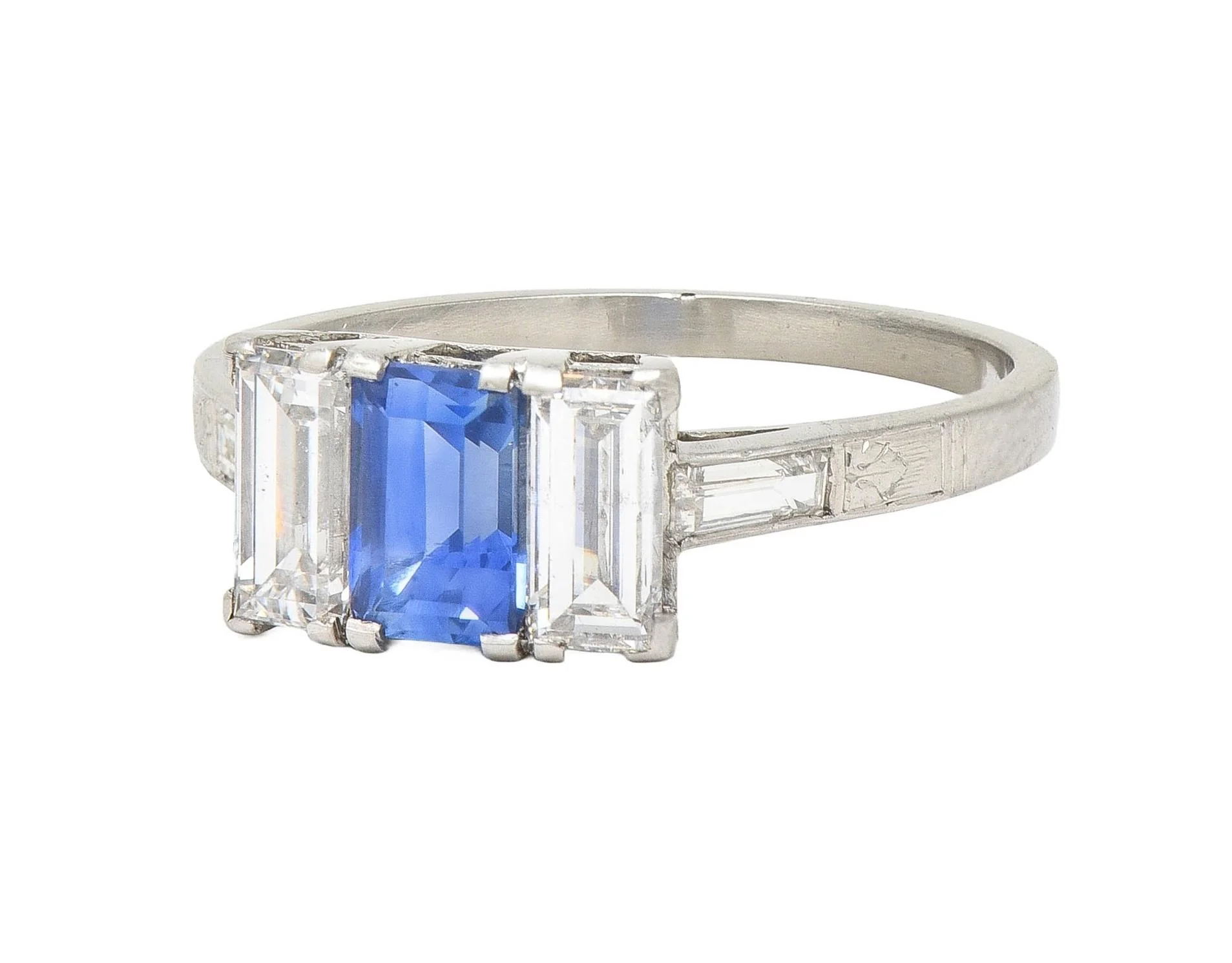 J.E.Caldwell Art Deco 1.82 CTW Sapphire Diamond Platinum Vintage Three Stone Ring - Image 6