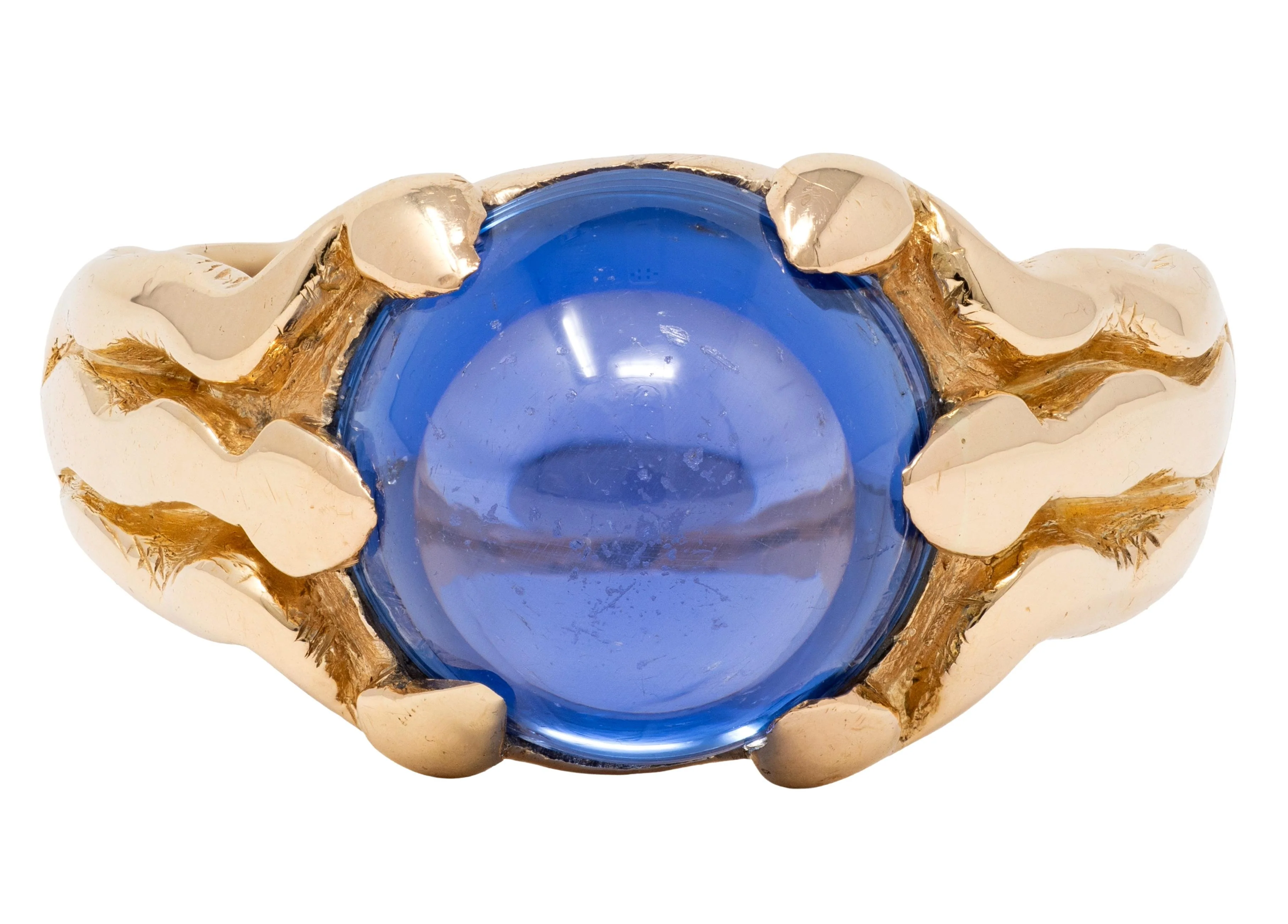 J.E. Caldwell Art Nouveau No Heat Ceylon Sapphire 14 Karat Yellow Gold Antique Unisex Vine Ring GIA - Image 3