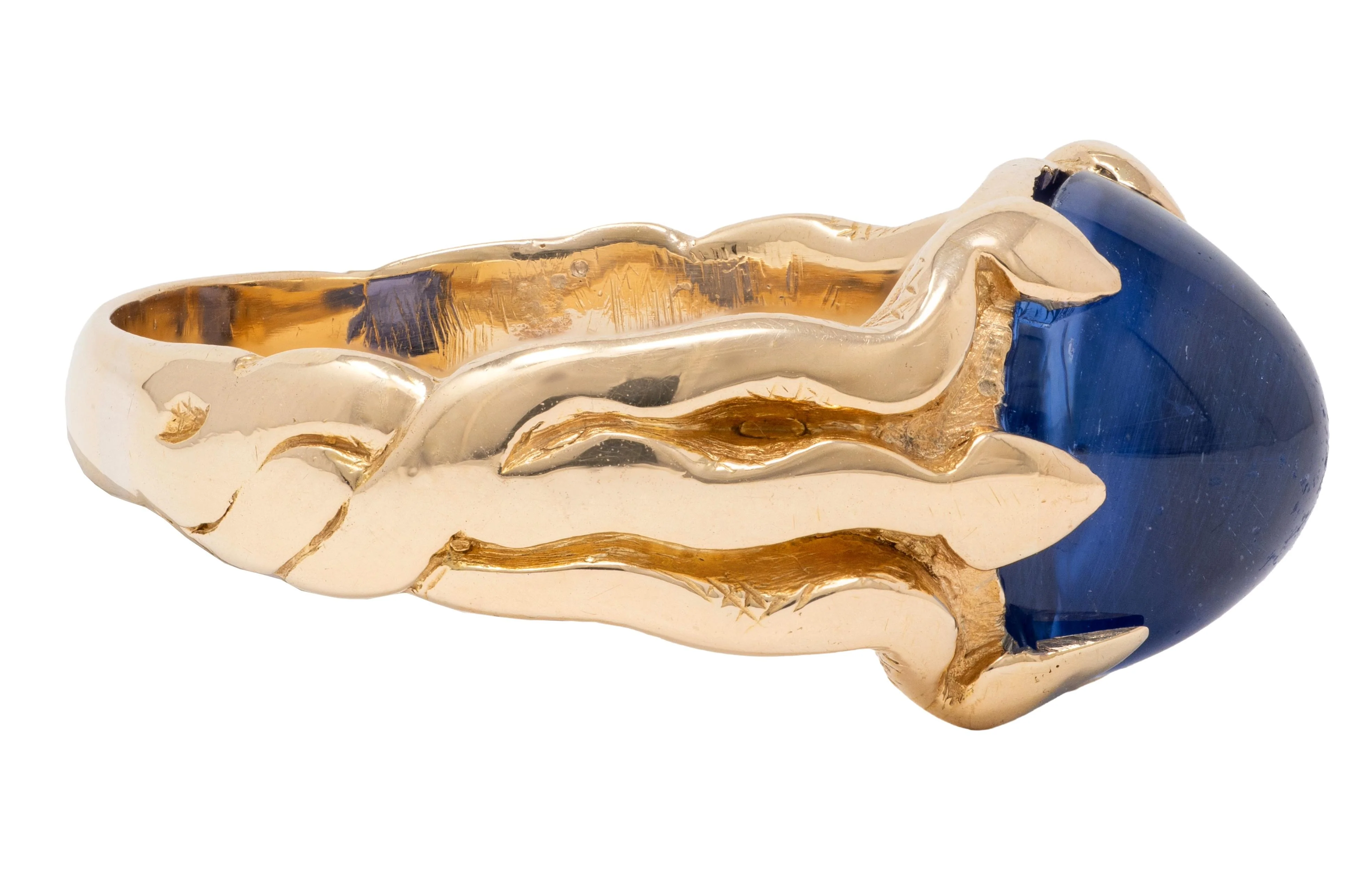 J.E. Caldwell Art Nouveau No Heat Ceylon Sapphire 14 Karat Yellow Gold Antique Unisex Vine Ring GIA - Image 4