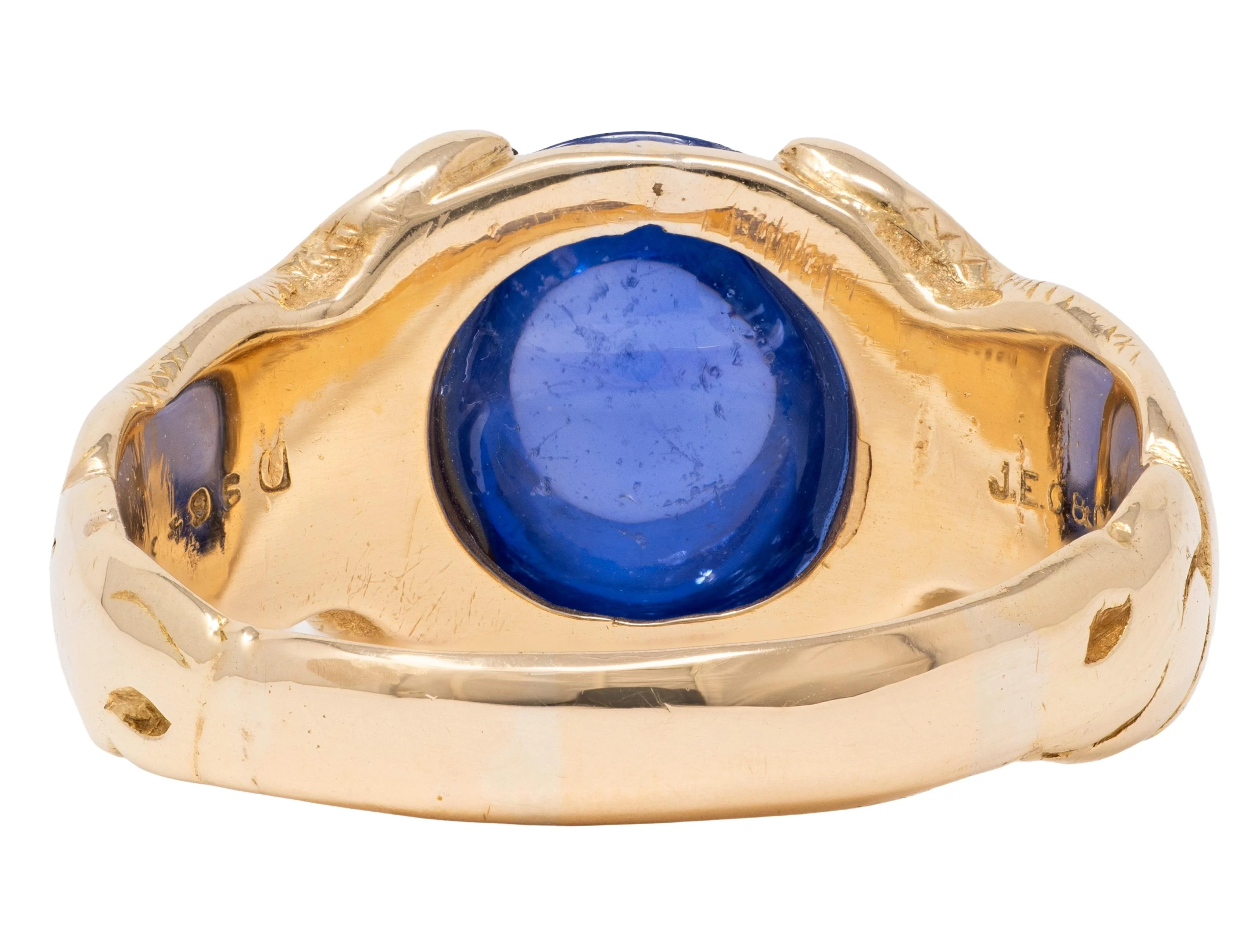 J.E. Caldwell Art Nouveau No Heat Ceylon Sapphire 14 Karat Yellow Gold Antique Unisex Vine Ring GIA - Image 5