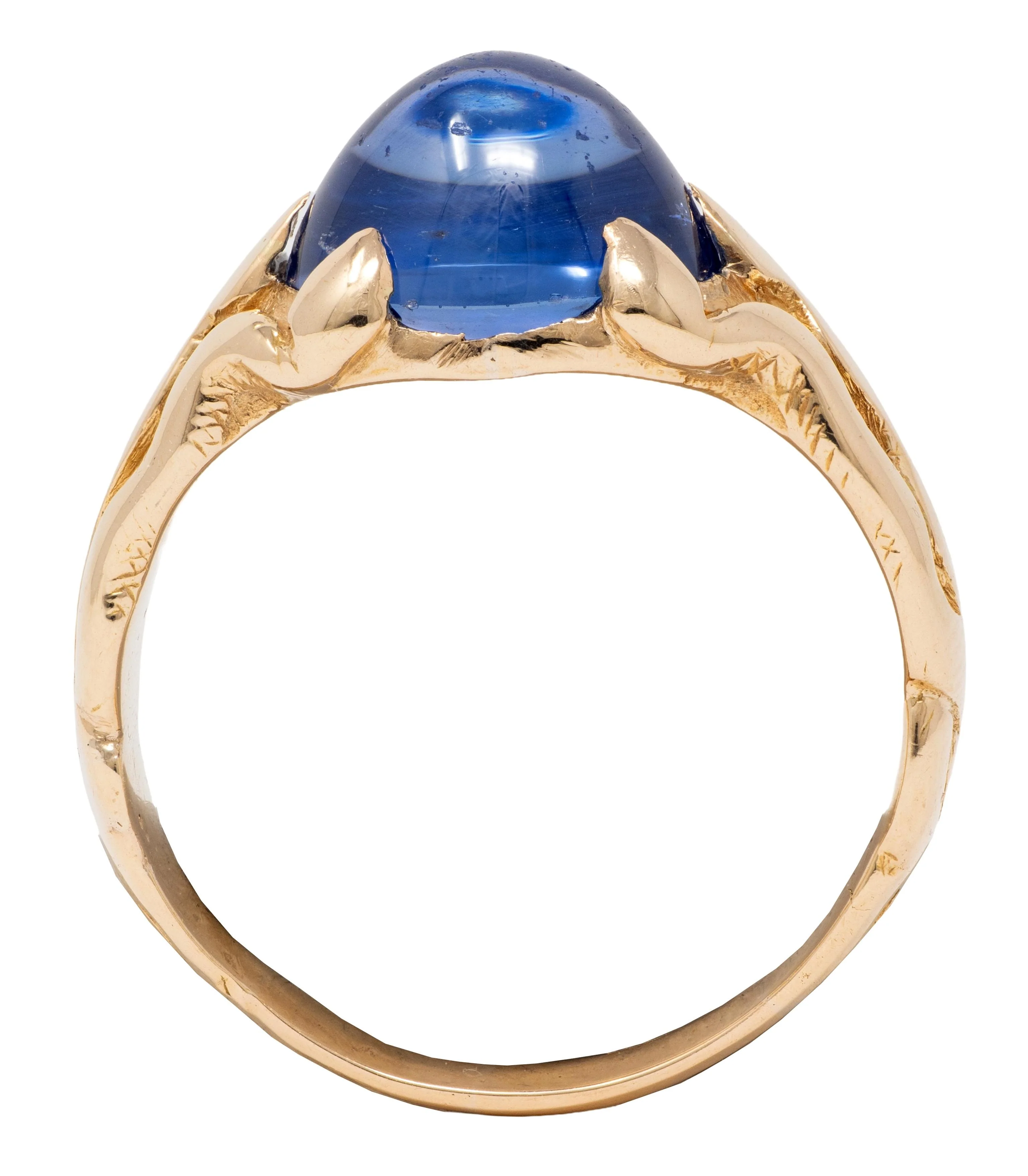 J.E. Caldwell Art Nouveau No Heat Ceylon Sapphire 14 Karat Yellow Gold Antique Unisex Vine Ring GIA - Image 8
