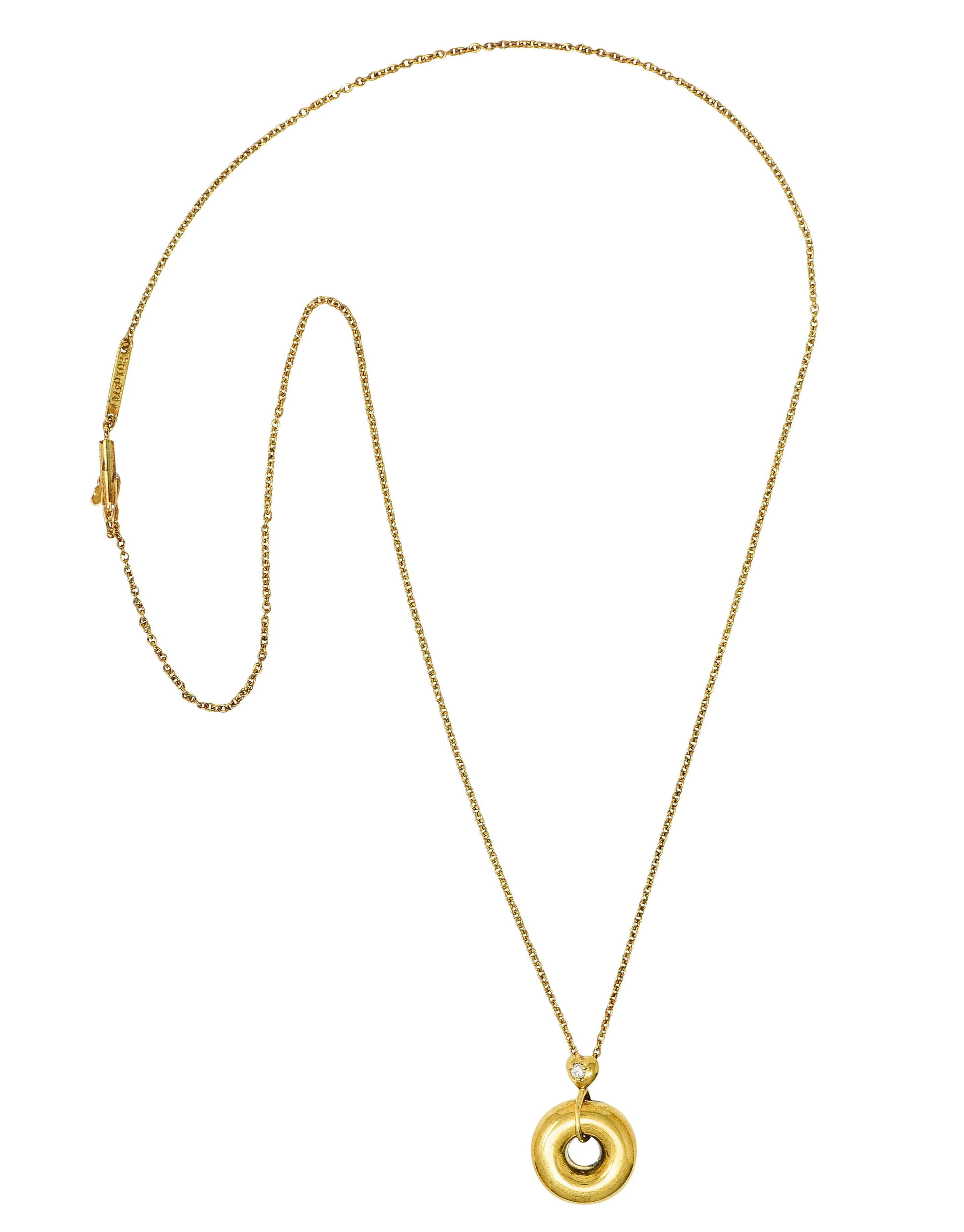 Jose Hess 2000's Diamond 14 Karat Yellow Gold Lovesaver Heart Pendant Necklace - Image 3