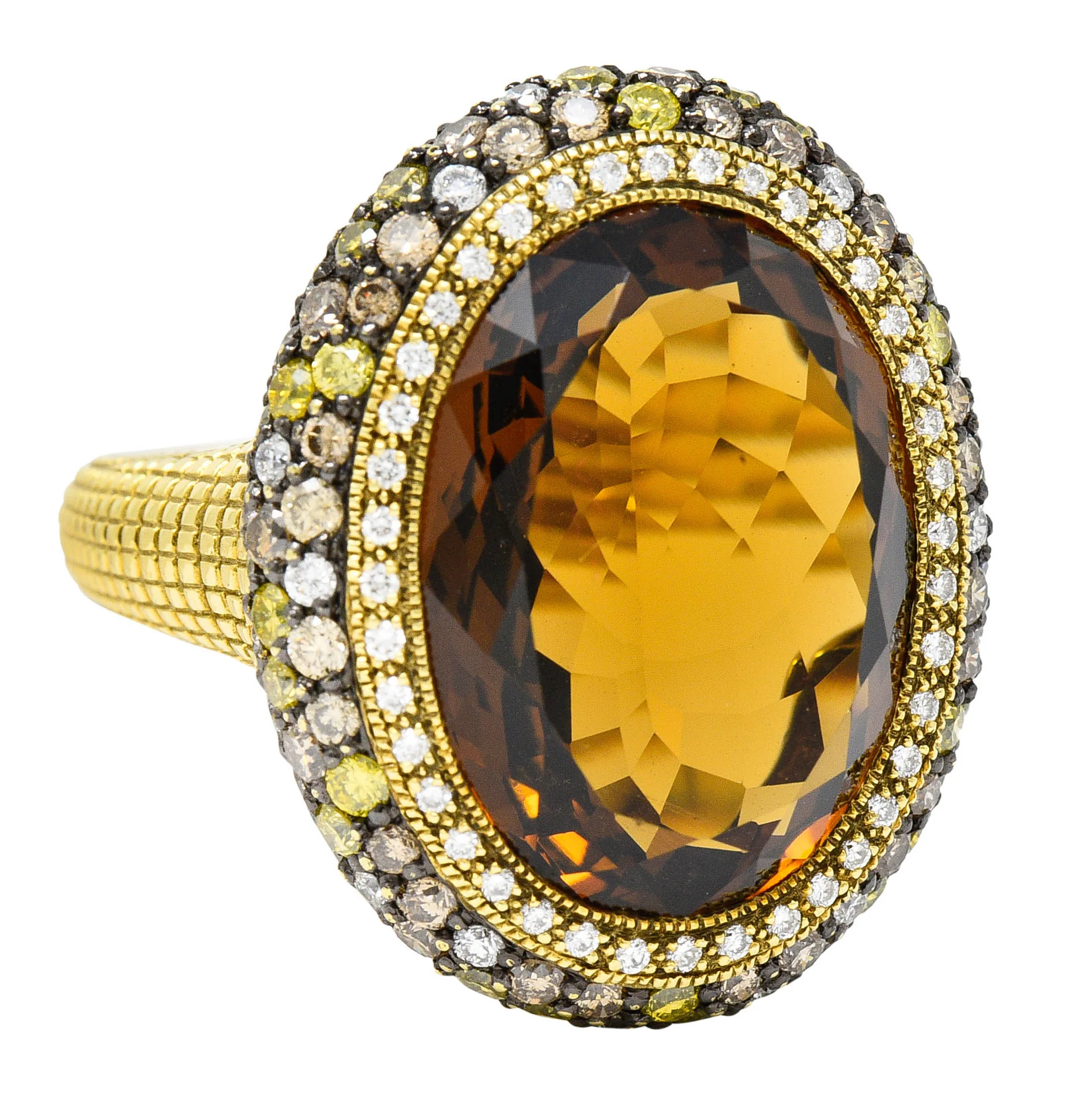 Judith Ripka Citrine Diamond & Fancy Colored Diamond 18 Karat Gold Monaco Ring - Image 2