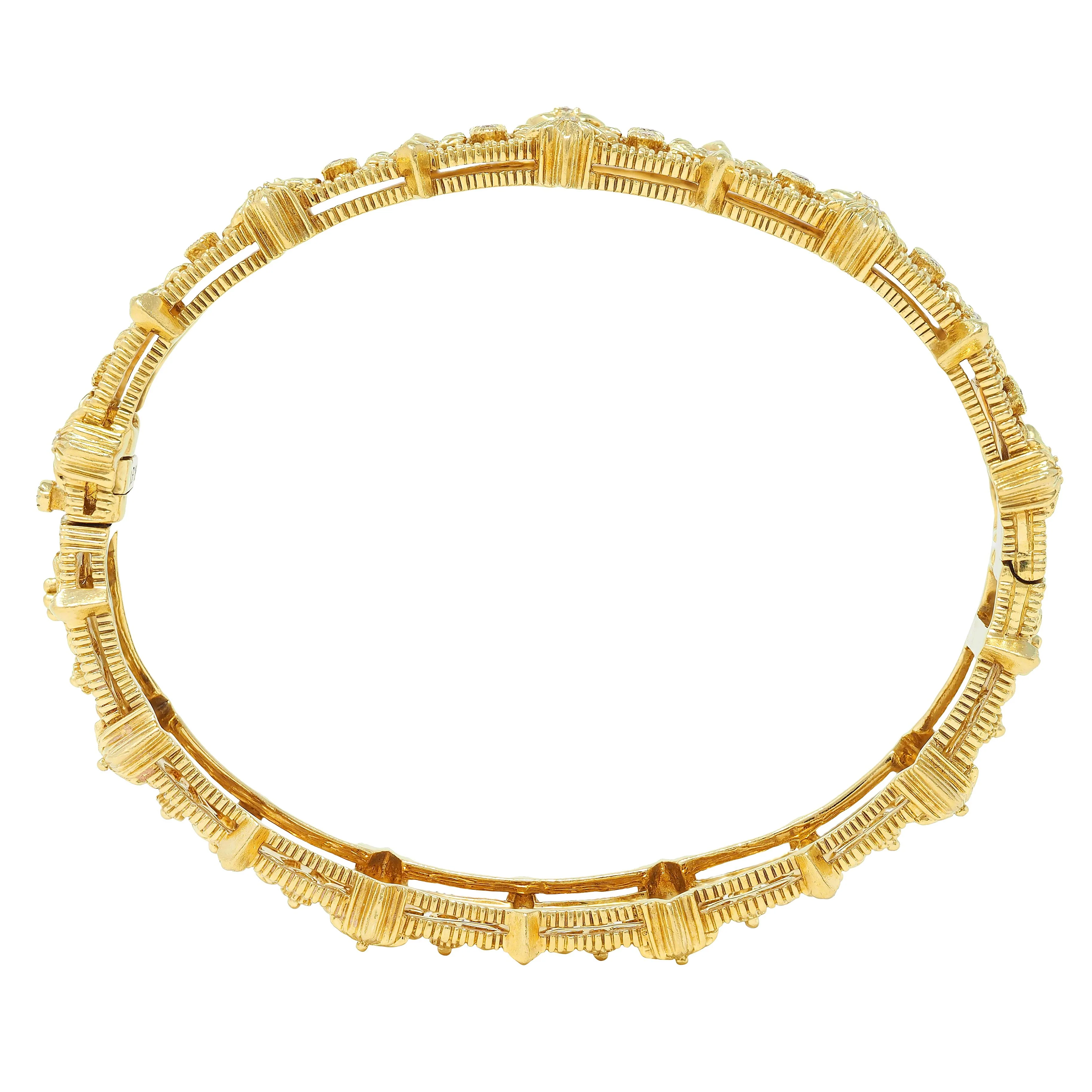 Judith Ripka Contemporary 0.96 CTW Diamond 18 Karat Yellow Gold Foliate Bangle Bracelet - Image 5