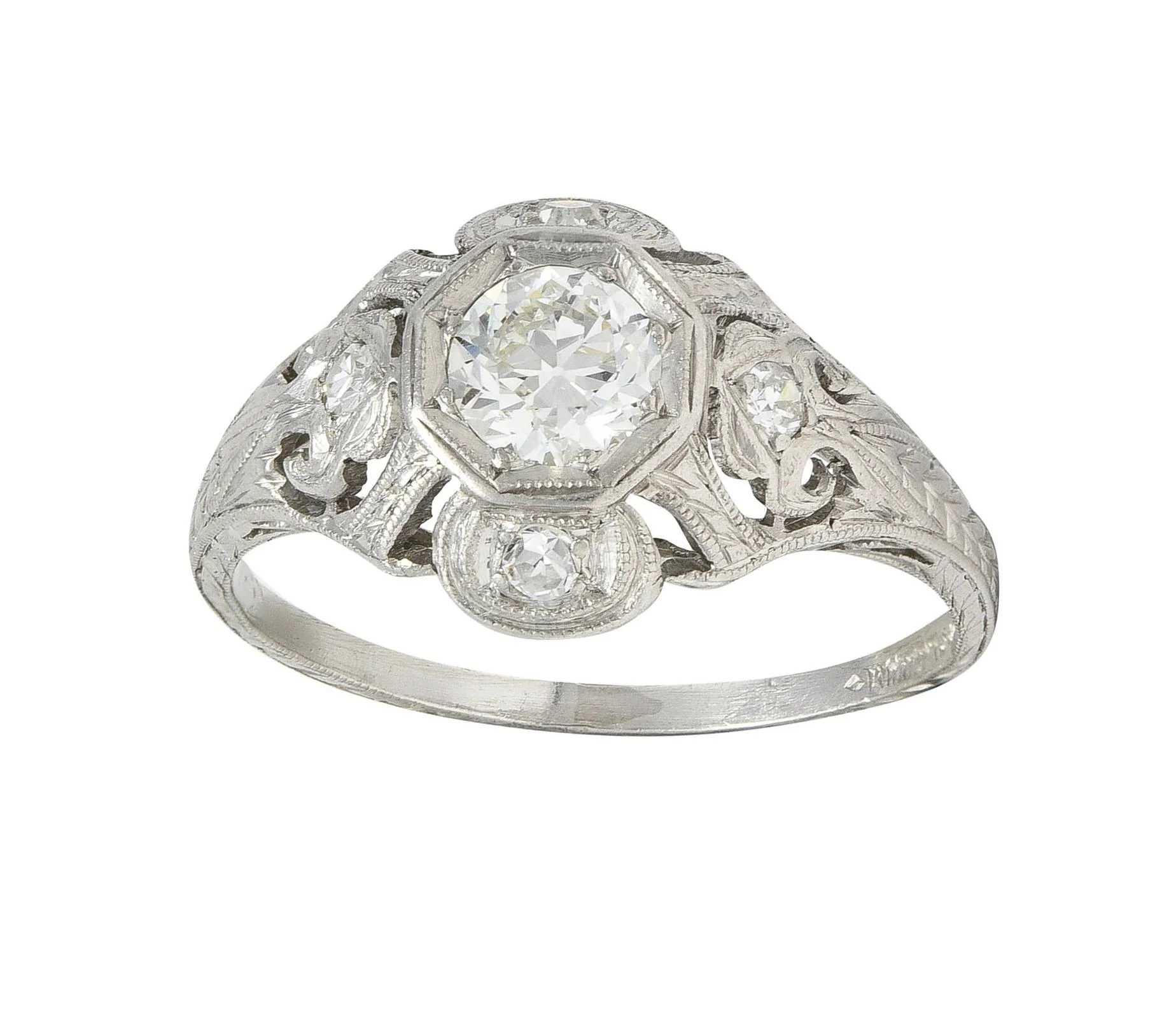 Katz & Ogush Art Deco 0.53 CTW Diamond Platinum Scrolling Vintage Wheat Engagement Ring - Image 10