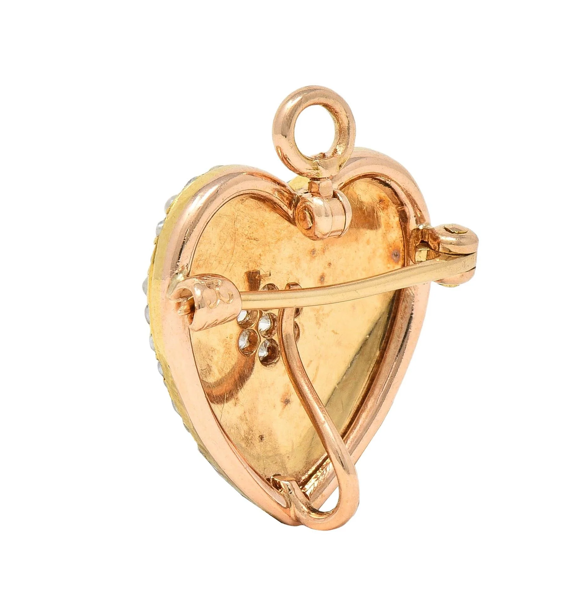 Krementz & Co. Victorian Diamond Pearl 14 Karat Yellow Gold Antique Puffy Heart Pendant Brooch - Image 10