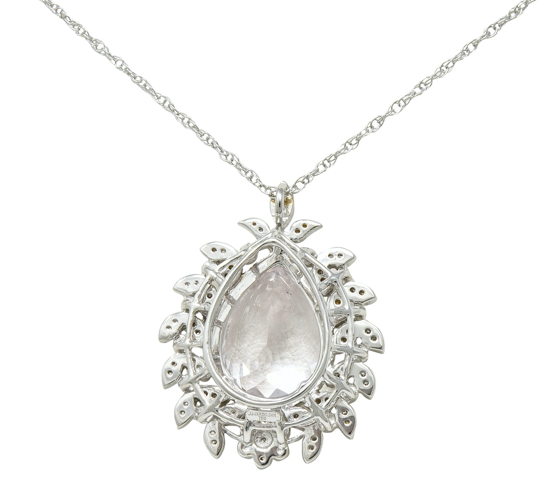 Large Kunzite Diamond 18 Karat White Gold Foliate Cluster Pendant Necklace - Image 5