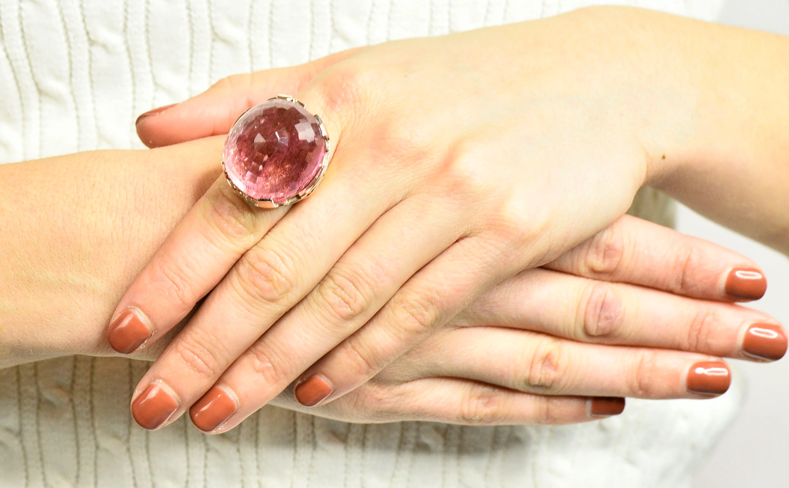 Large SeidenGang Pink Tourmaline 14 Karat Gold Cocktail Ring - Image 11