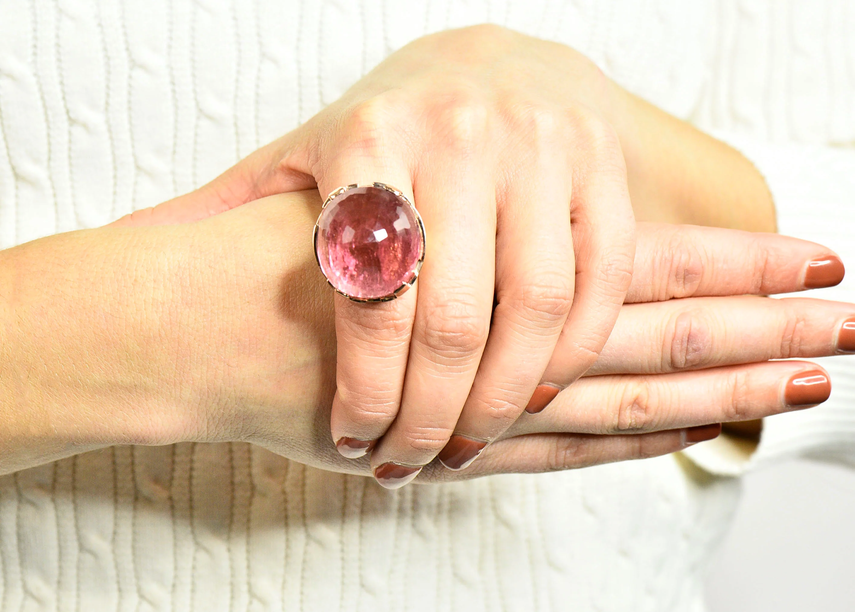 Large SeidenGang Pink Tourmaline 14 Karat Gold Cocktail Ring - Image 13