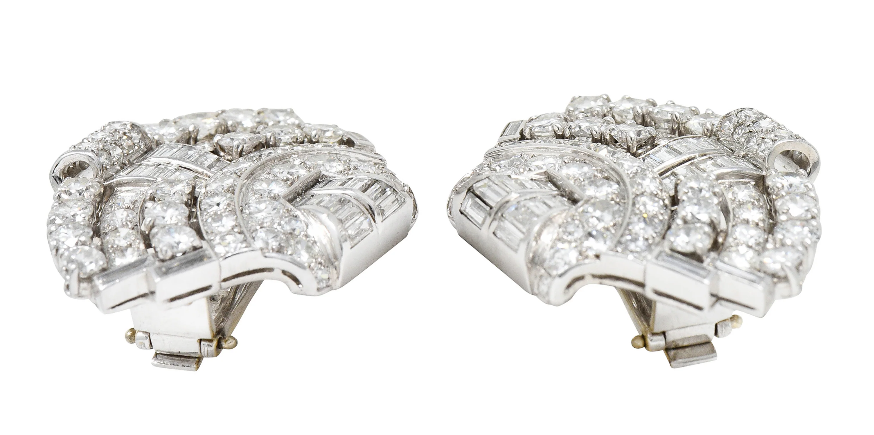 Late French Art Deco 11.00 CTW Diamond Platinum Fanned Earrings - Image 5