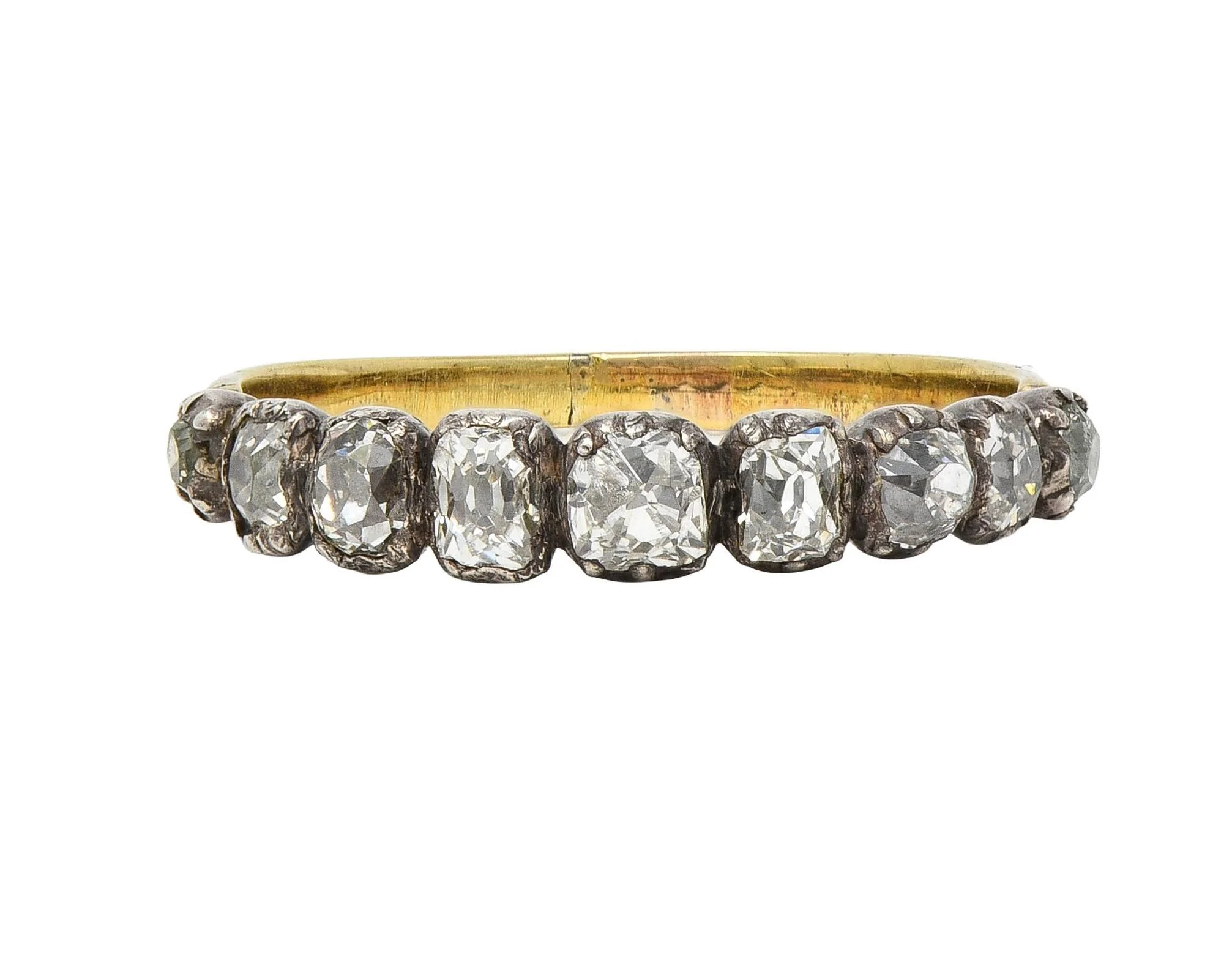 Late Georgian 0.65 CTW Old Mine Cut Diamond Silver-Topped 14 Karat Gold Antique Band Ring