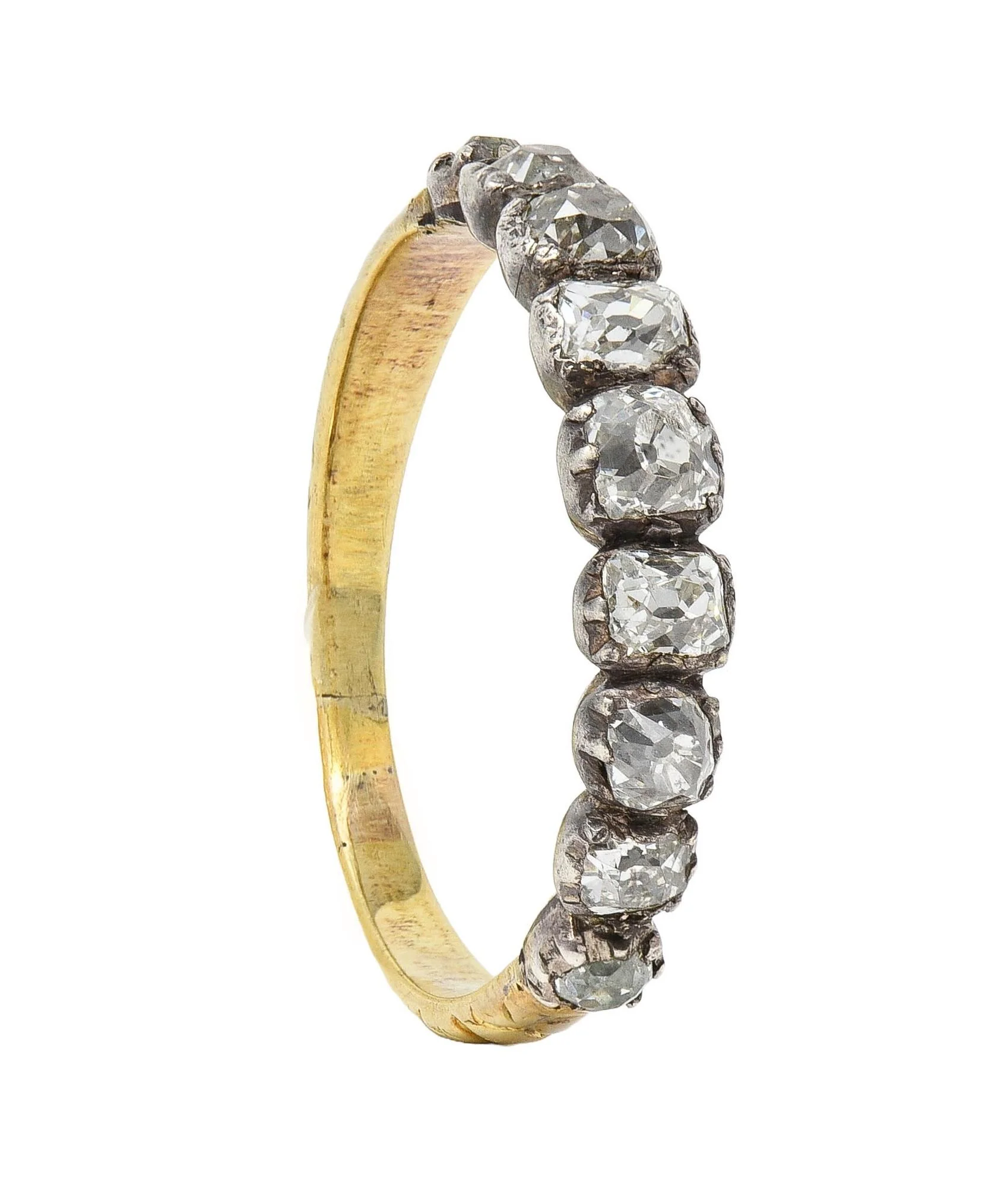 Late Georgian 0.65 CTW Old Mine Cut Diamond Silver-Topped 14 Karat Gold Antique Band Ring - Image 10