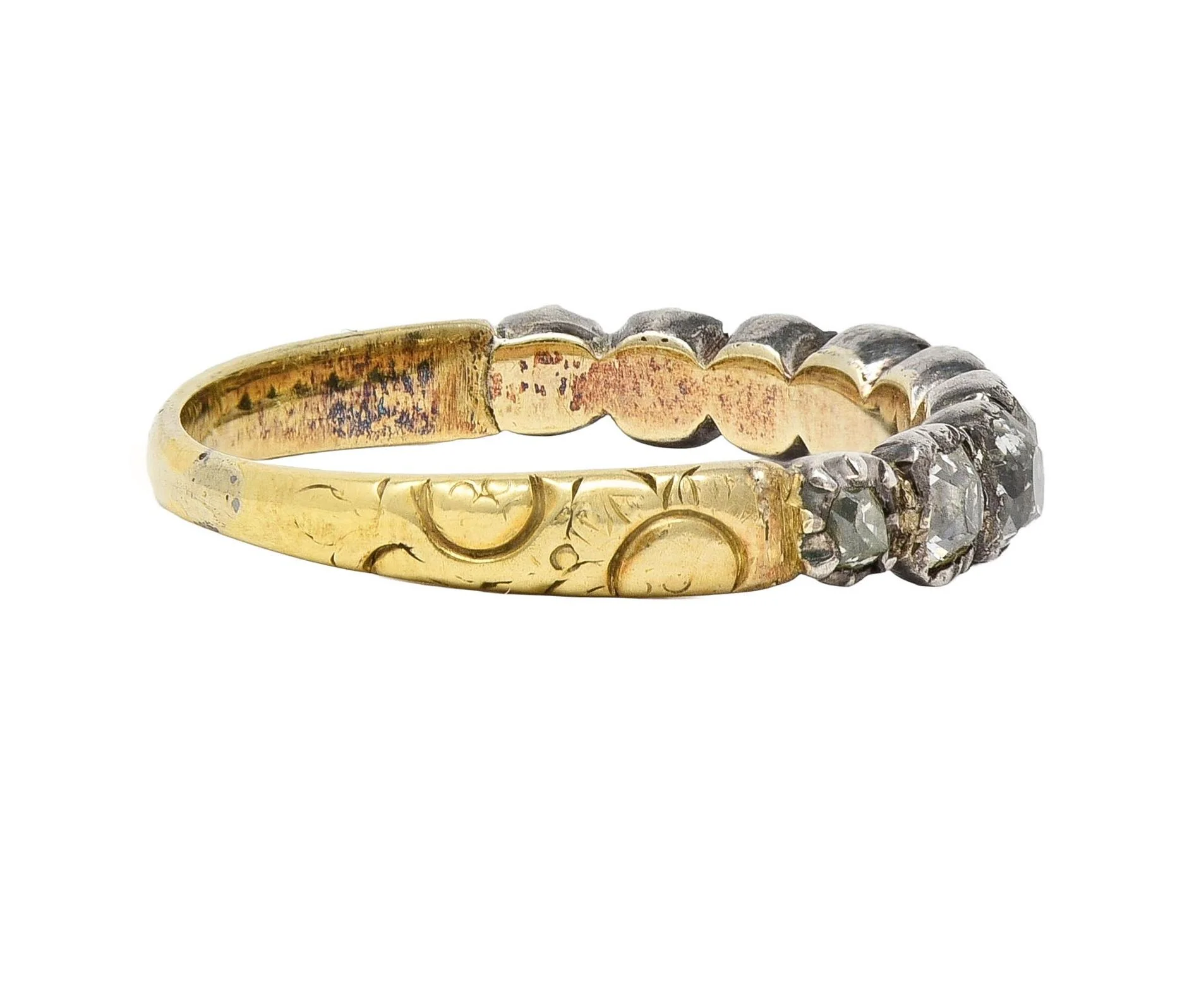 Late Georgian 0.65 CTW Old Mine Cut Diamond Silver-Topped 14 Karat Gold Antique Band Ring - Image 4