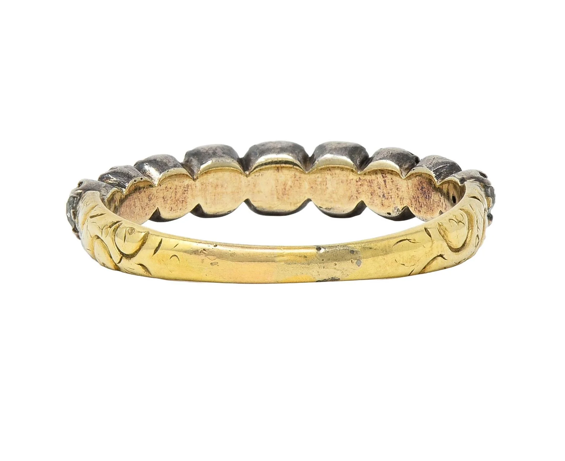 Late Georgian 0.65 CTW Old Mine Cut Diamond Silver-Topped 14 Karat Gold Antique Band Ring - Image 5