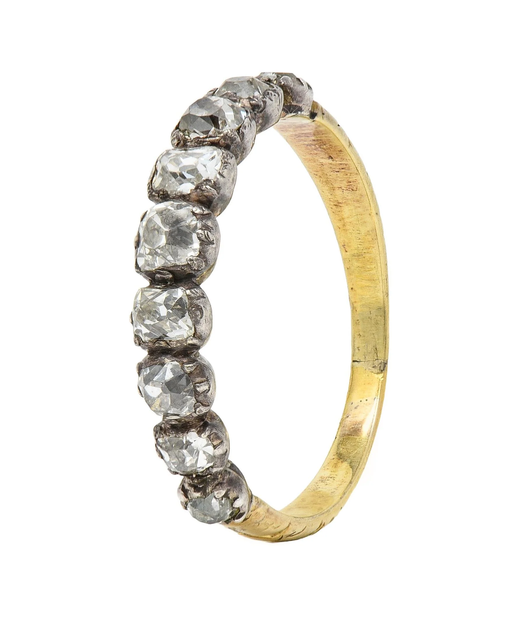 Late Georgian 0.65 CTW Old Mine Cut Diamond Silver-Topped 14 Karat Gold Antique Band Ring - Image 8