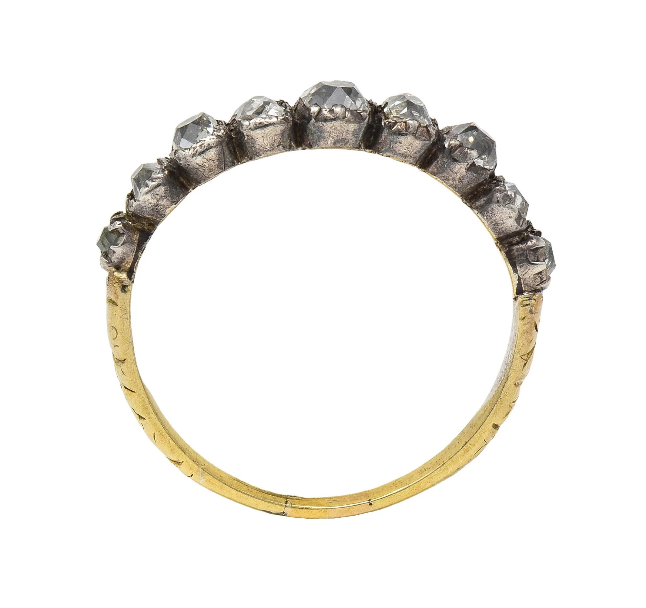 Late Georgian 0.65 CTW Old Mine Cut Diamond Silver-Topped 14 Karat Gold Antique Band Ring - Image 9