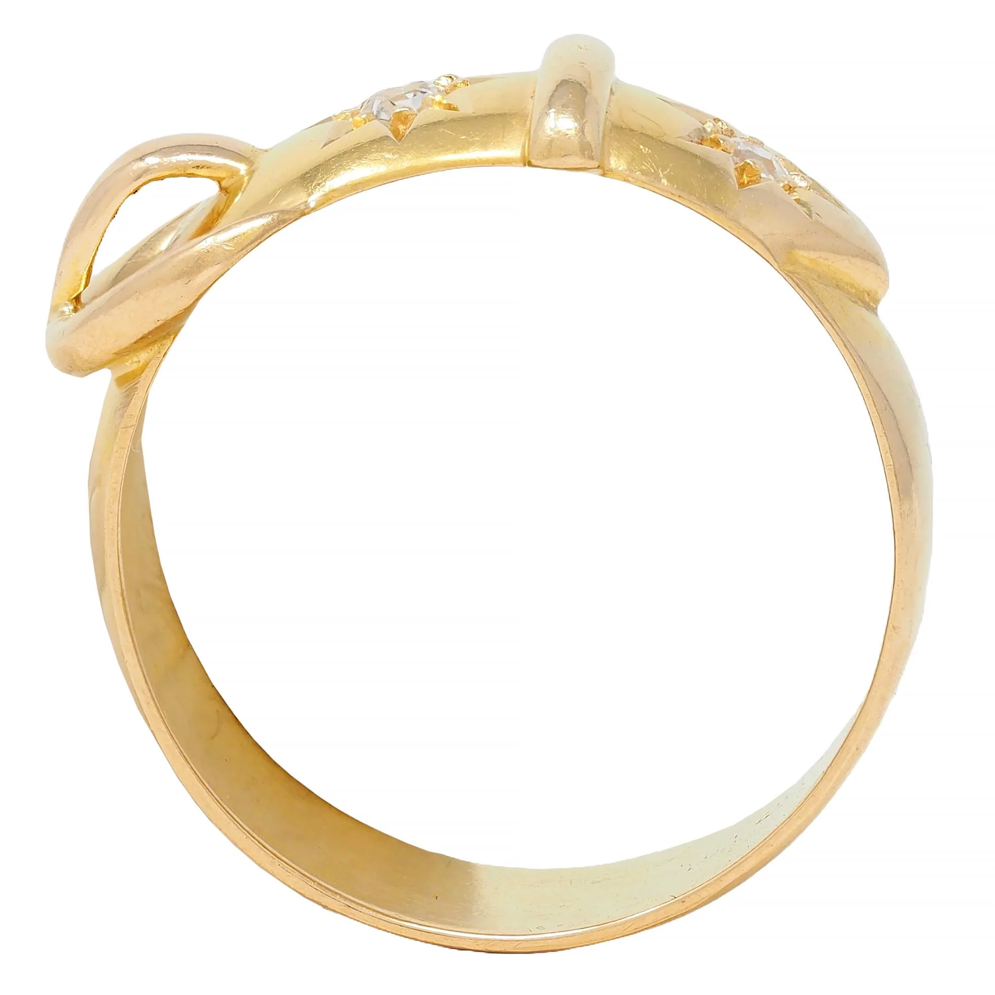 Late Victorian Old Mine Diamond 18 Karat Yellow Gold Antique Buckle Band Ring - Image 6